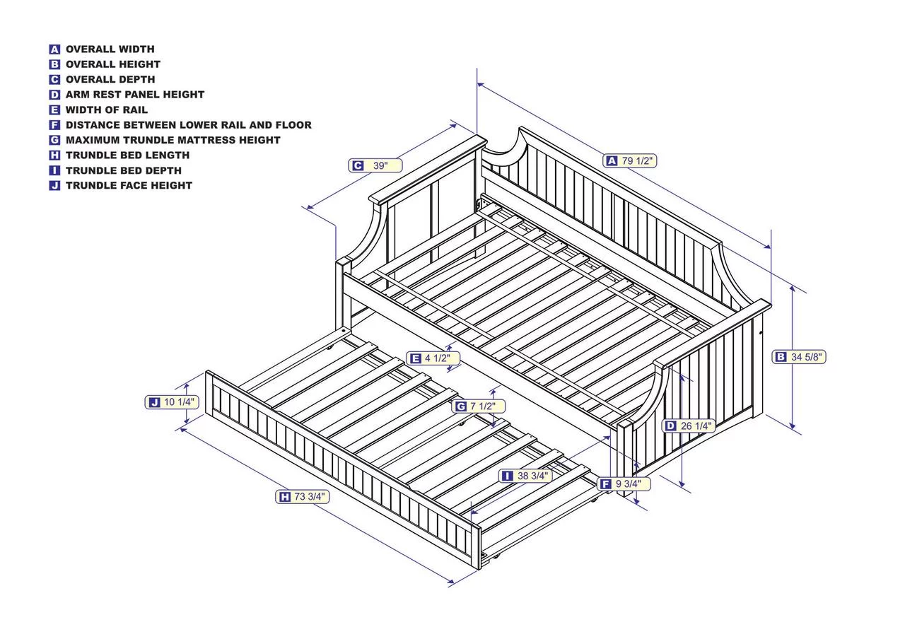 AFI Twin Daybed with Twin Trundle Roll Out Guest Bed in Solid Wood Cambridge Design, Grey