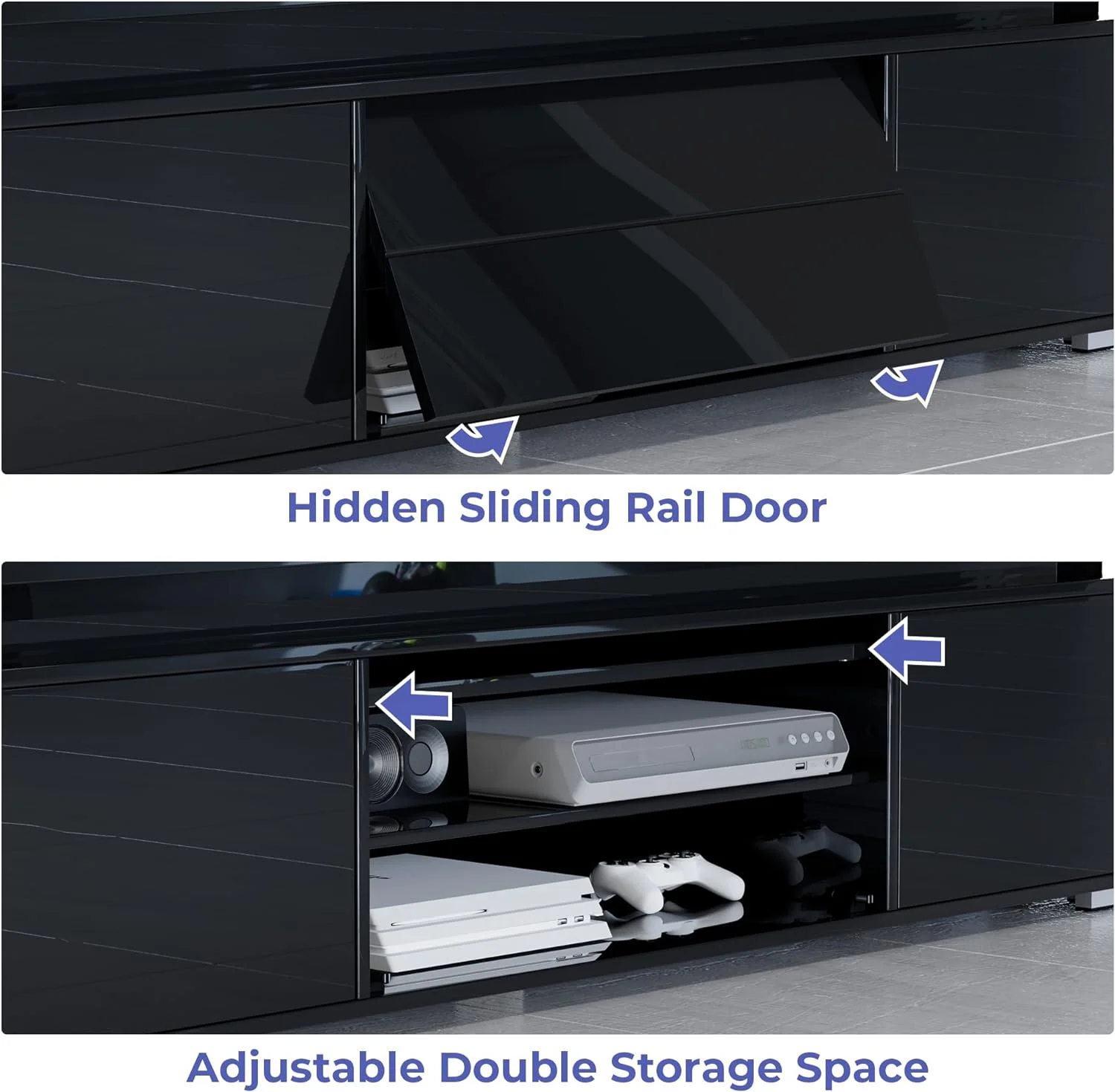 RUNFAYBIU LED TV Stand Black High Gloss for 55/65/70/75 inch TV  Modern Entertainment Center with   Gaming TV Stand  Media Console with Lights  Power Outlet  Adjustable   Living Room  Bed