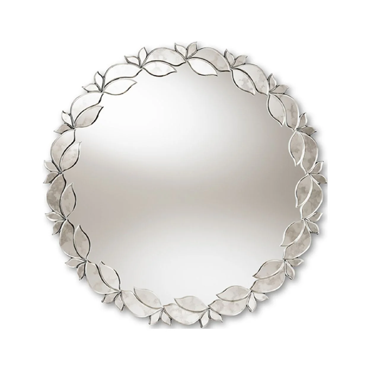 Baxton Studio Luiza Modern and Contemporary Silver Finished Round Petal Leaf Accent Wall Mirror,Wholesale Interiors