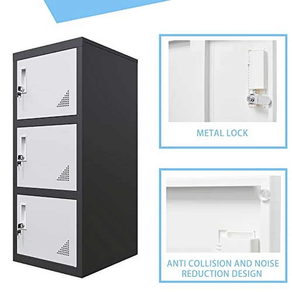 OSEILLC Metal Lockers with 3 Doors for Employees, 3-Tier Storage Locker, Vertical Small Locker, Locker Cabinet with Keys, Vertical Metal Cabinet for Home Office, Gym, School, Room Organizer