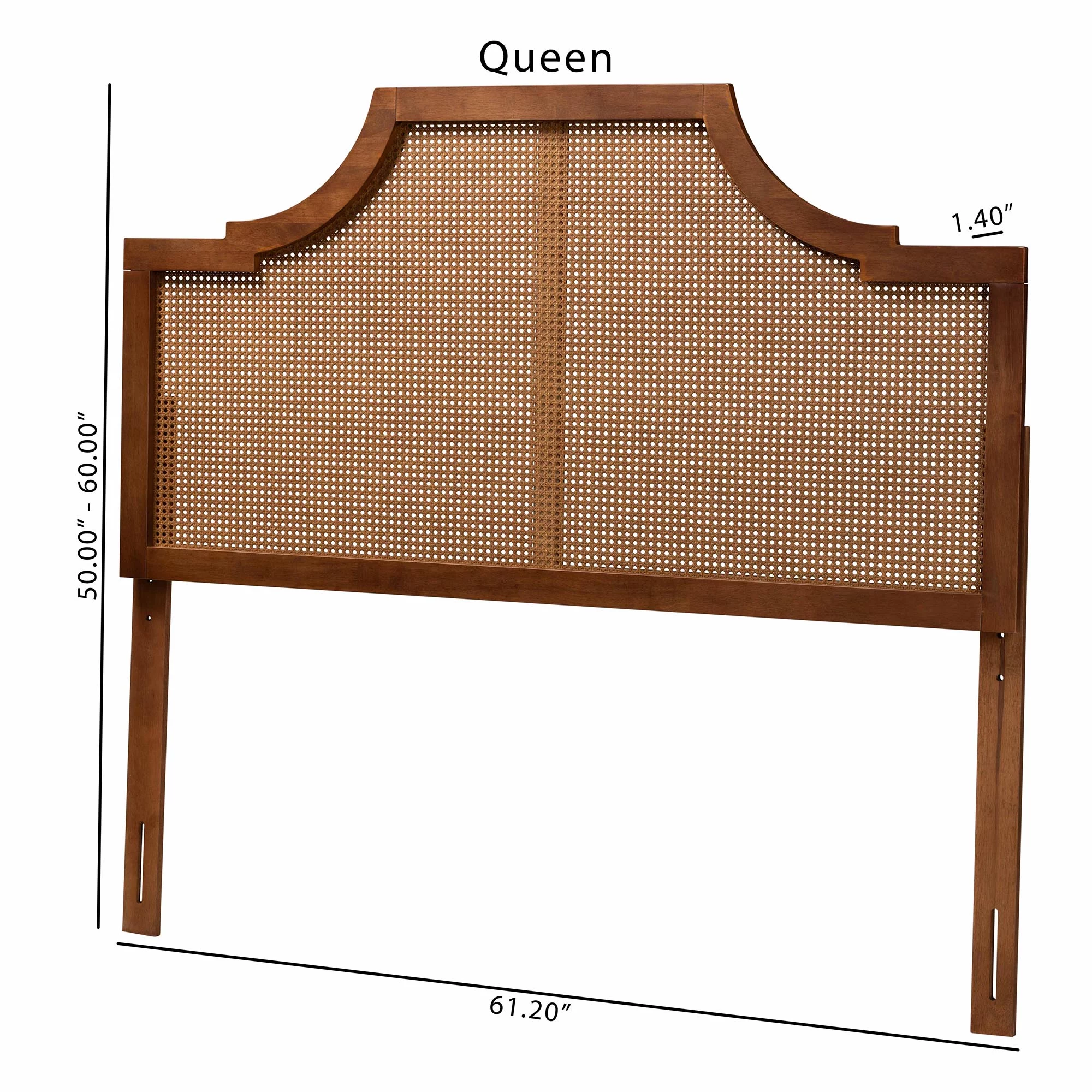 Baxton Studio Risha Mid-Century Modern Ash Walnut Finished Wood and Rattan Queen Size Headboard