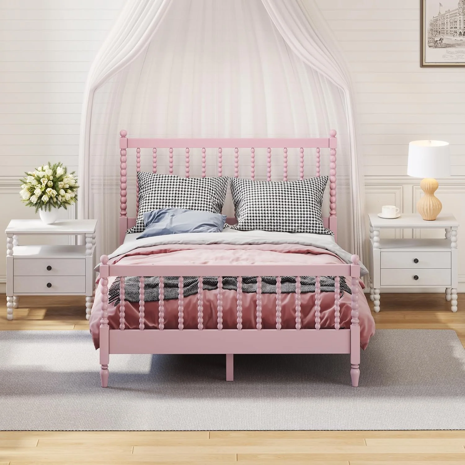 3Pcs Bedroom Set With 2 Nightstands, Full Size Bed Frame With Gourd Shaped Headboard And Footboard, Solid Wood Platform Bed, No Spring Box Required,