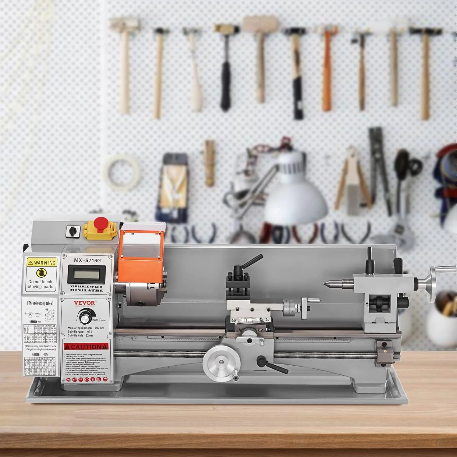 Vevor  7 x 16 in. 800W Mini Metal Lathe Machine, Precision Benchtop Power Metal Lathe, 150-2500 RPM Continuously Variable Speed, with 3.9 in. 3-Jaw Metal Chuck Tool Box
