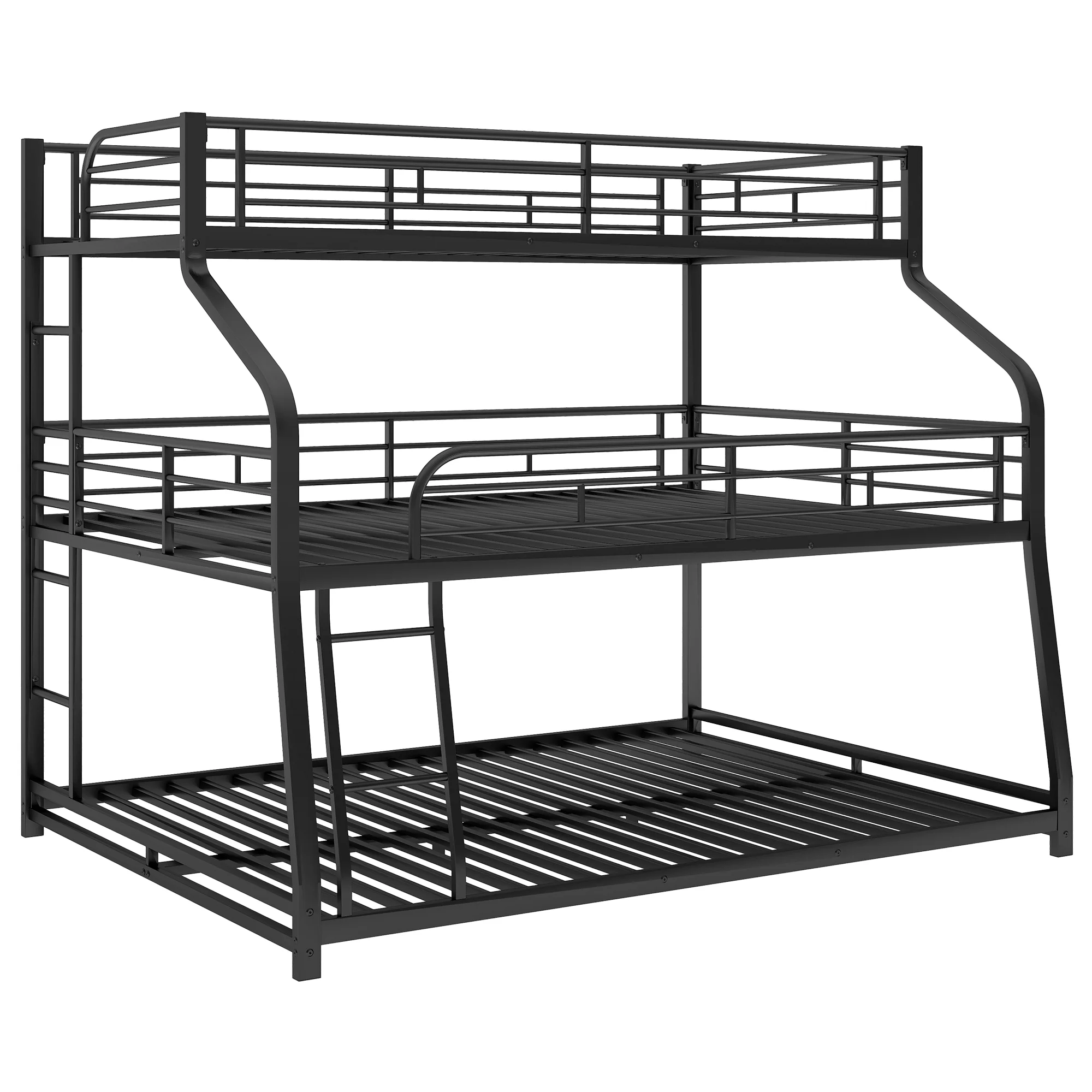 Euroco Metal Triple Bunk Bed, Twin-XL over Full-XL over Queen Size for Kids and Adults, Black