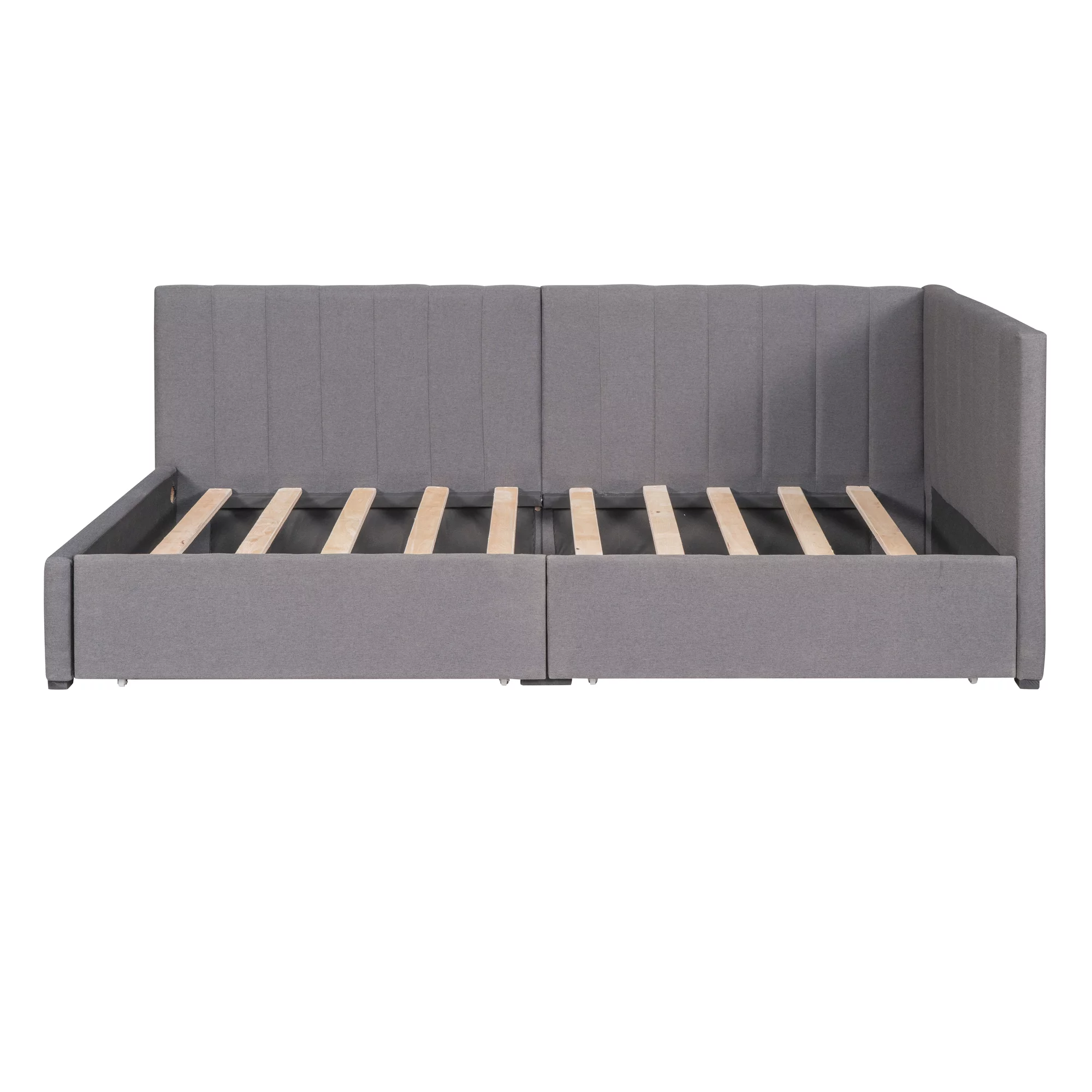 Sesslife Upholstered Daybed with Storage, Twin Size Linen Upholstered Sofa Bed Frame with 2 Drawers, No Box Spring Needed, Modern Twin Daybed for Bedroom Living Room, Gray
