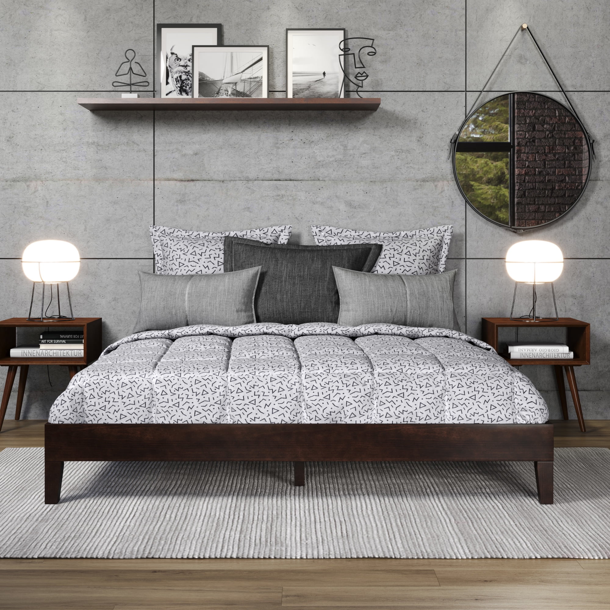 Nix King Natural Wood Platform Bed