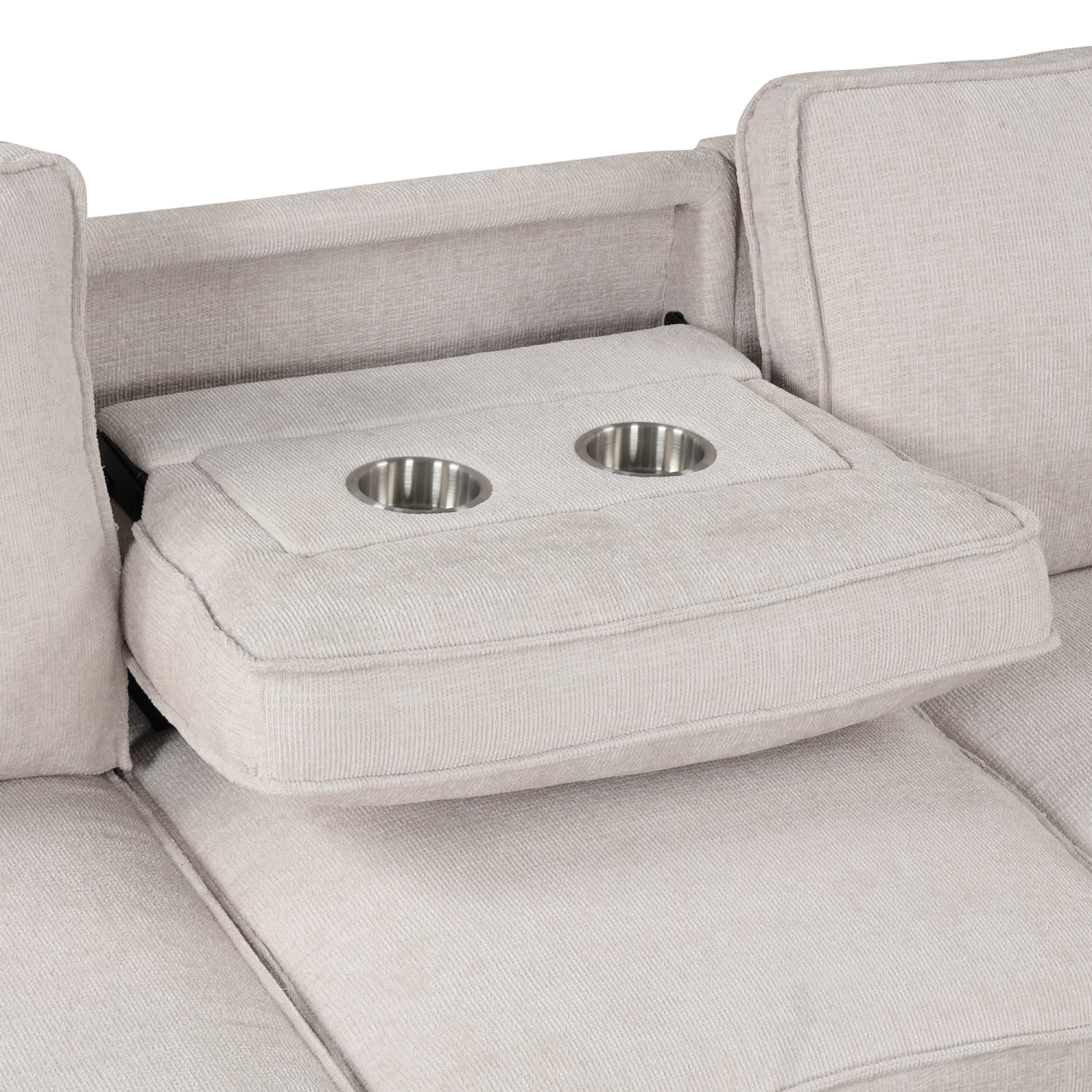Churanty Pull Out Sofa Bed Sectional 3 Seater Sleeper Sofa Bed with with Storage chaise USB Port and 2 Cup Holders for Living Room Apartment,Beige