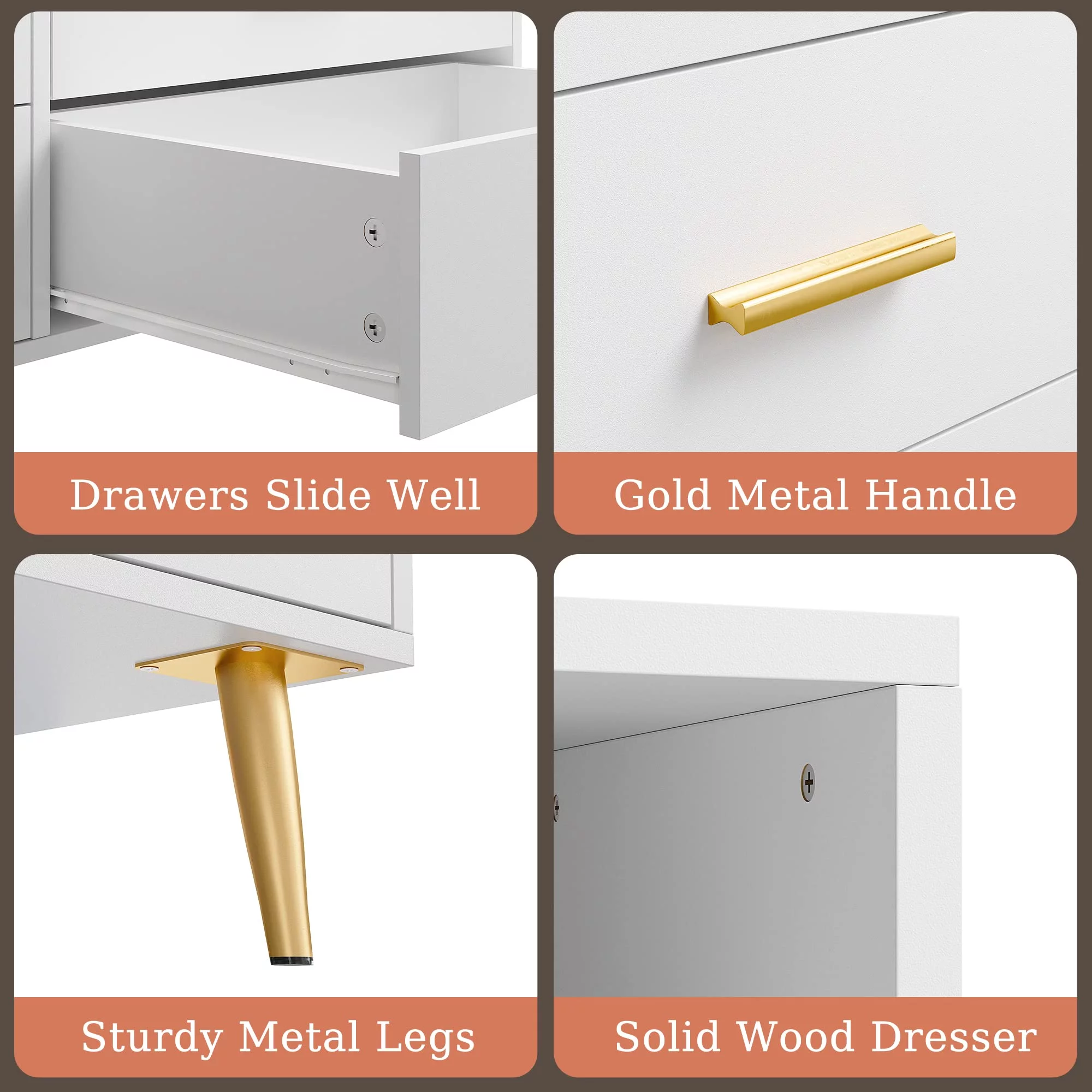 EnHomee Dresser, White Dresser with 6 Deep Drawers, Drawer Dresser with LED Lights, TV Stand Dressers & Chests of Drawers Wood Dresser for Bedroom,Wide Led Dressers,White