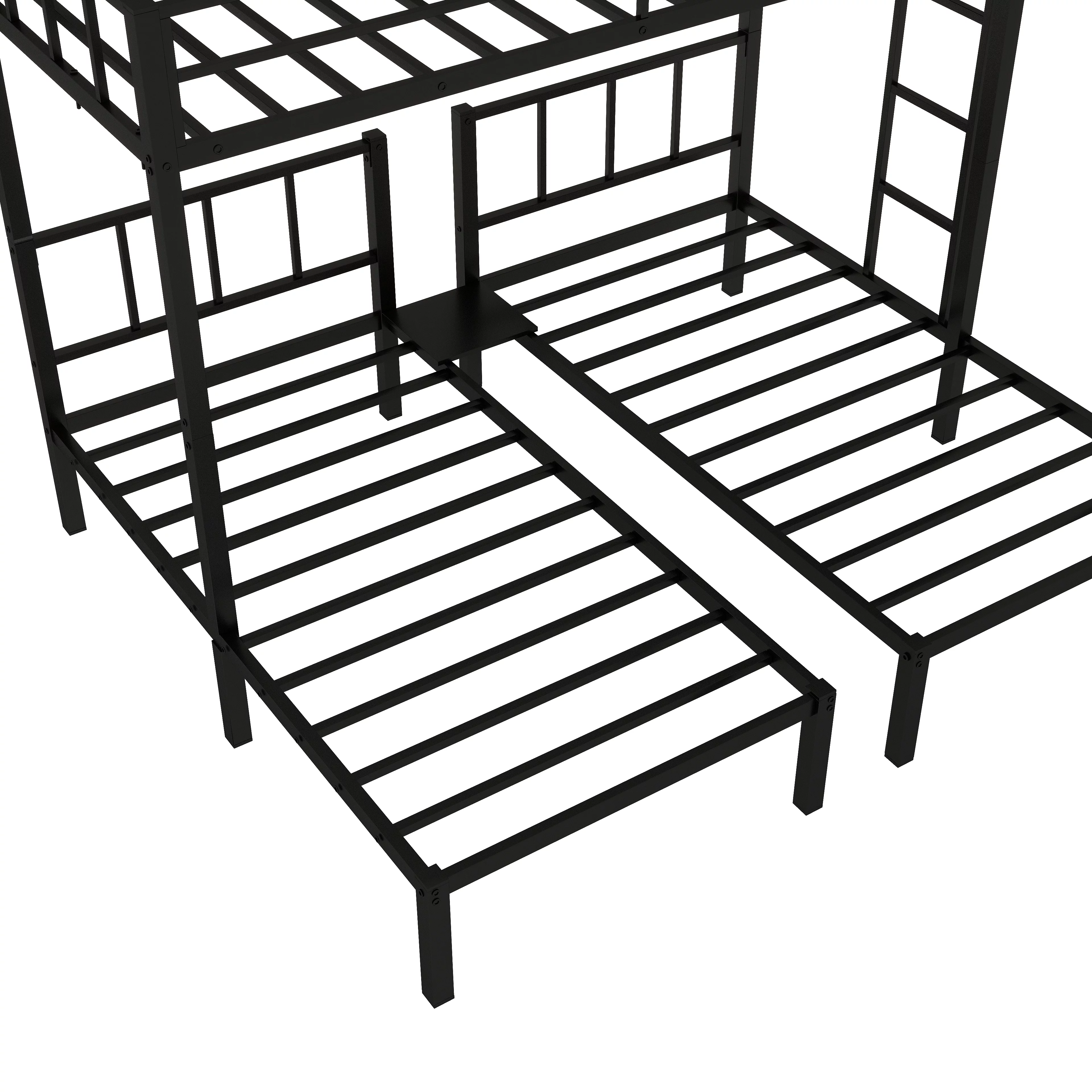 Metal Triple Bunk Bed for 3,Twin over Twin&Twin Size Bunk Bed with Built-in Shelf,Can be divided into 3 Separate Bed,Heavy-Duty Steel Bed Frame for Kids Teens Adults (Black)