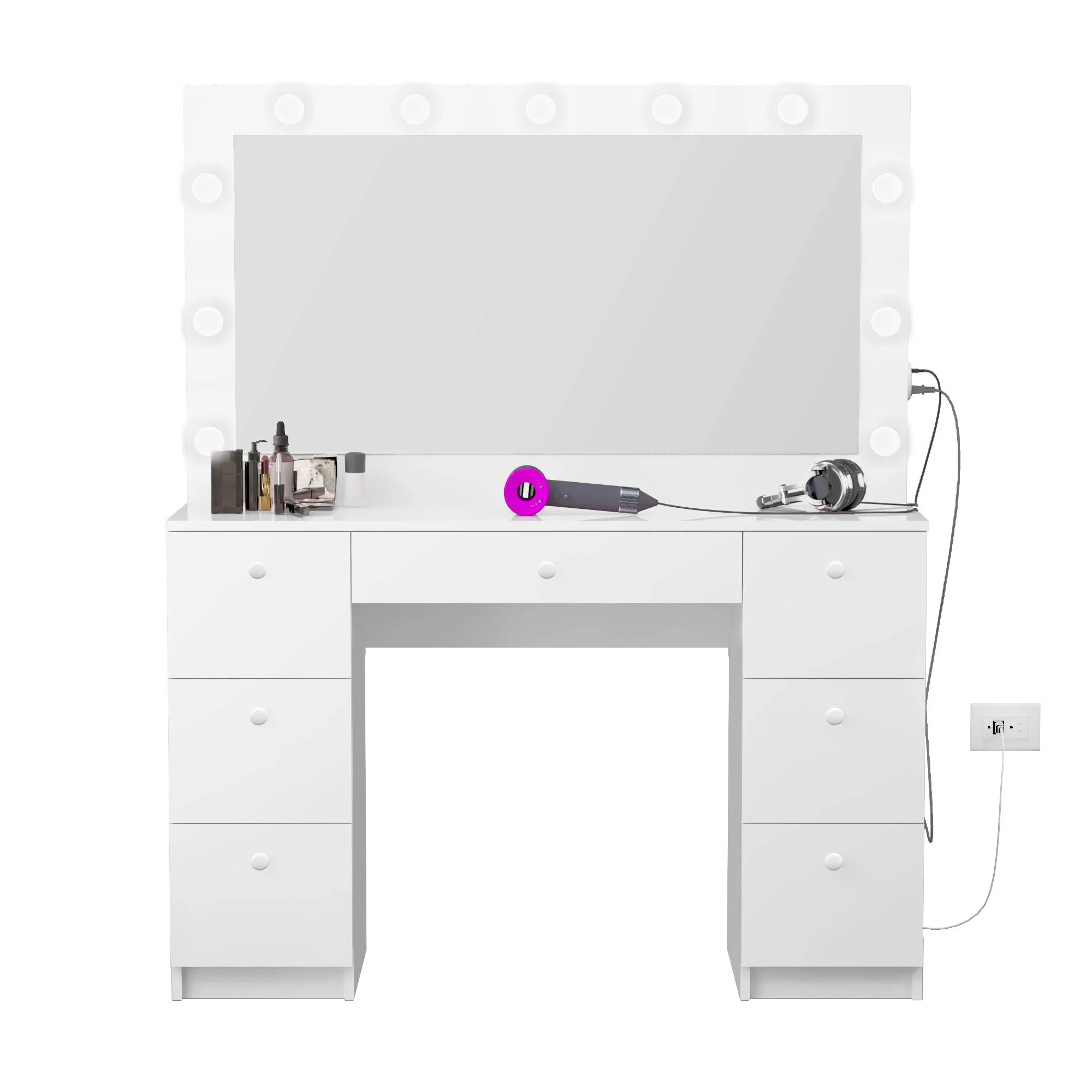 Boahaus Freya Modern Makeup Vanity with Lights, White Vanity Table for Bedroom