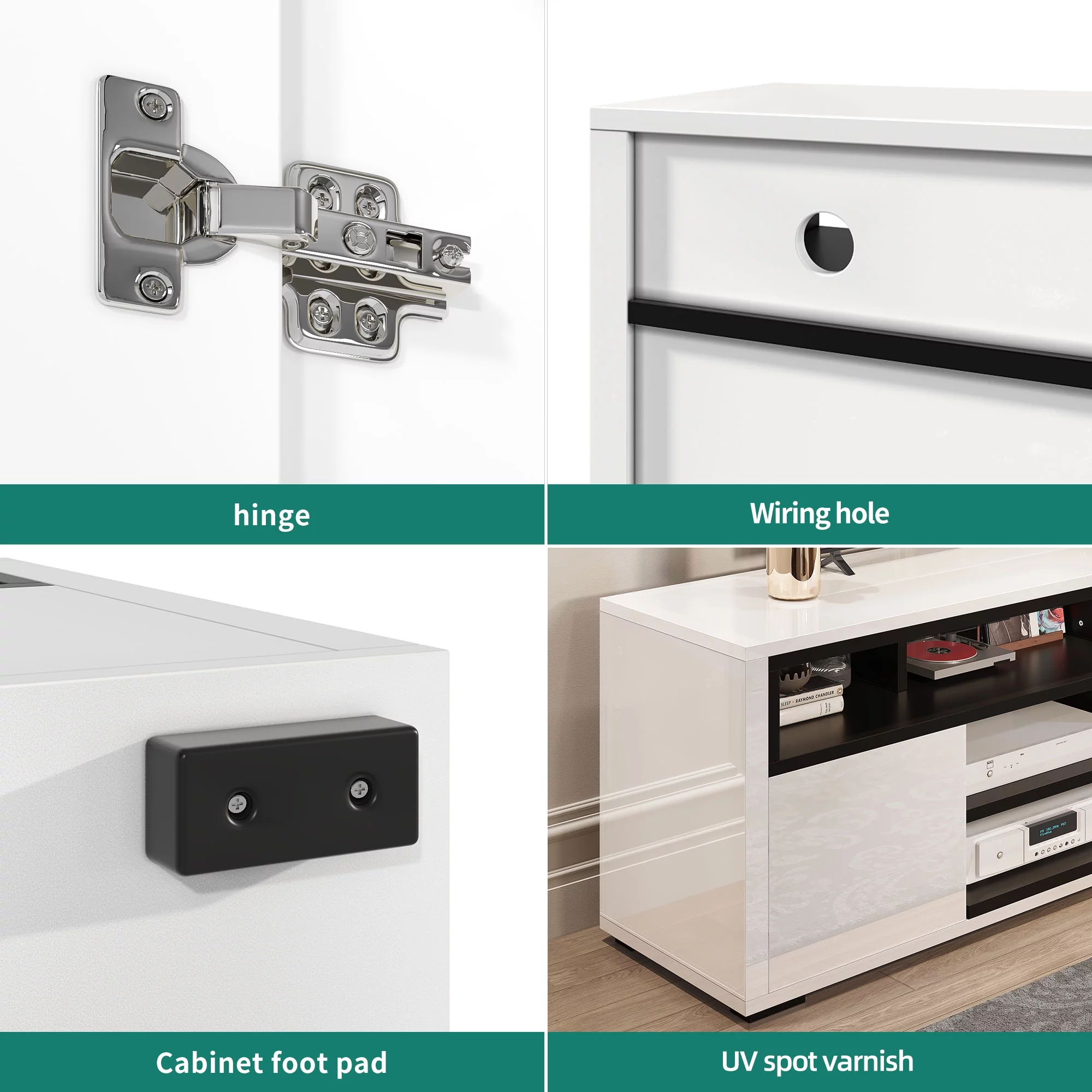 Dextrus High Gloss TV Stand with LED Ambient Lights, Modern TV Stand with Open Shelf Storage Cabinet for 62 inch TV, White