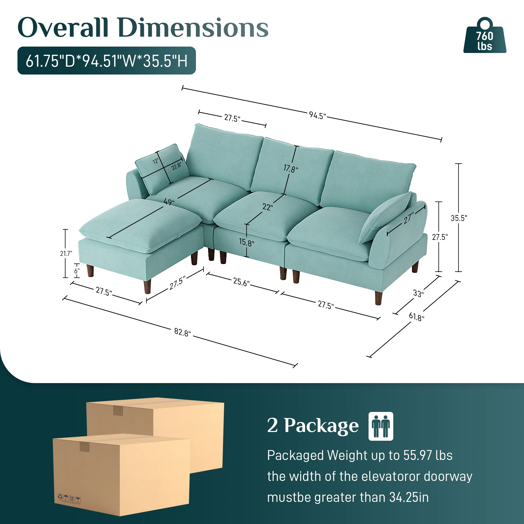 Rophefx Oversized 3-Seat Sectional Sofa 94