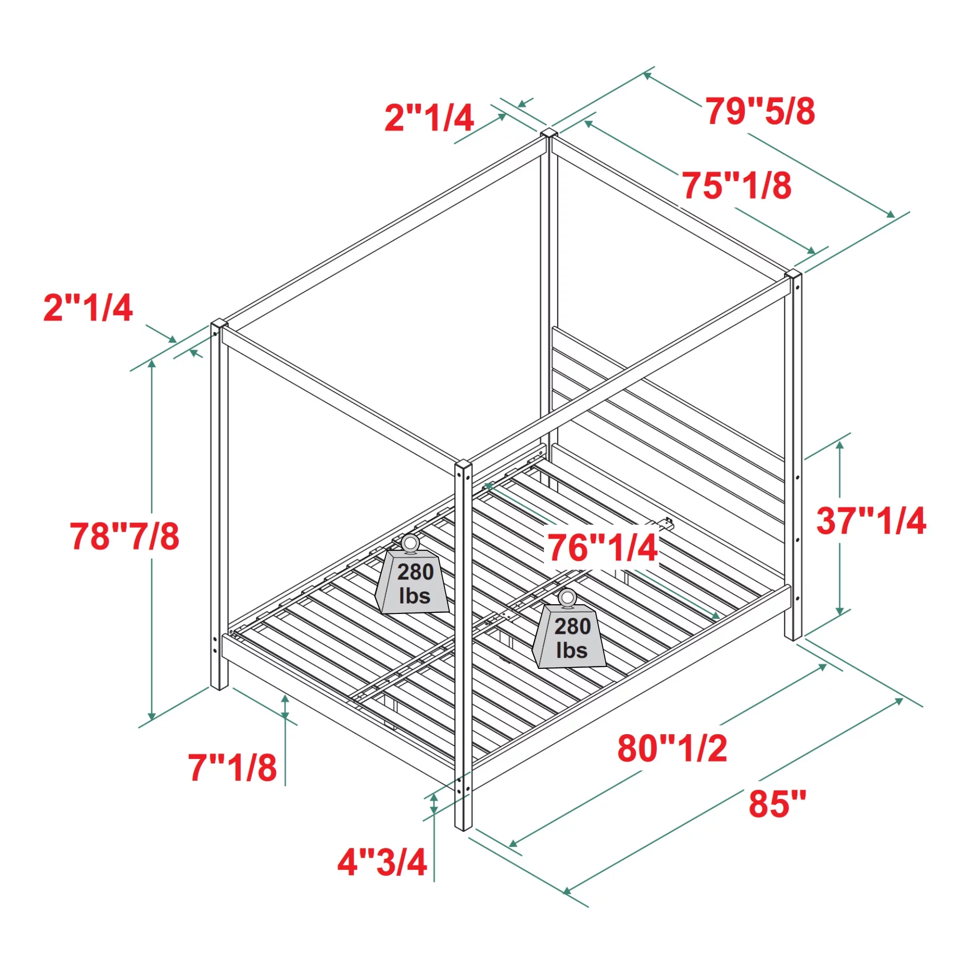 Walker Edison Minimalist Solid Wood King-Size Canopy Bedframe, Black