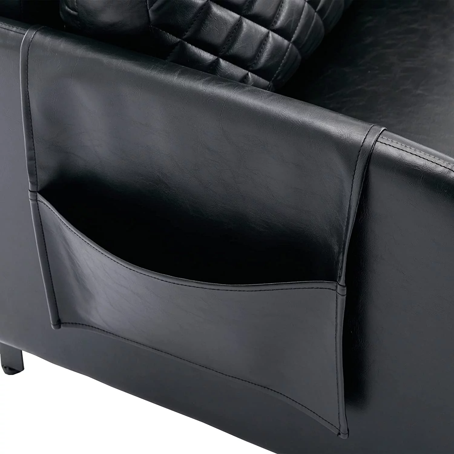 Tabaray Leather Loveseat Sleeper Sofa Bed,2 Seat Arm Chair with Side Pocket and Cushions,Mini Pull Out Couch for Bedroom,Office,Living Room,Small Space (Black Leather)