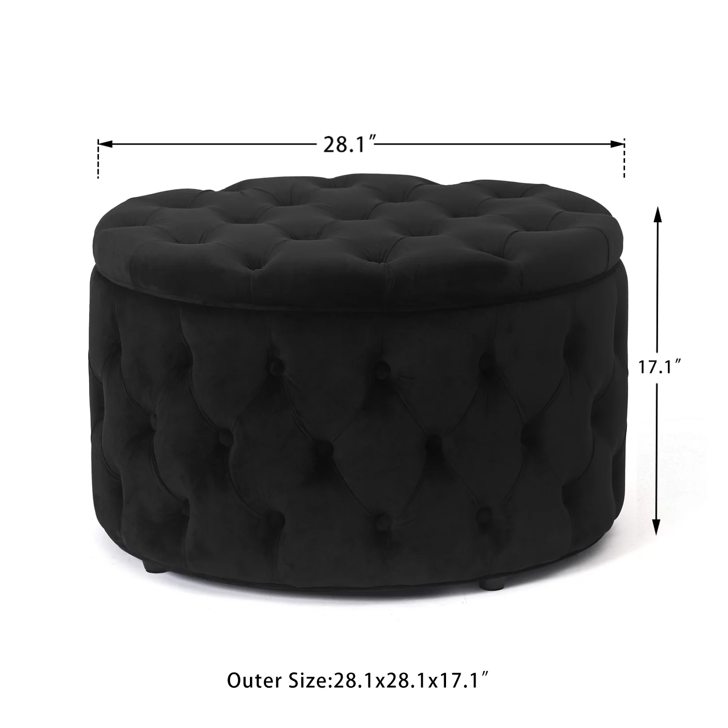 Homebeez Round Storage Ottoman Button Tufted Footrest Stool Coffee Table Children Sofa Stool,Black