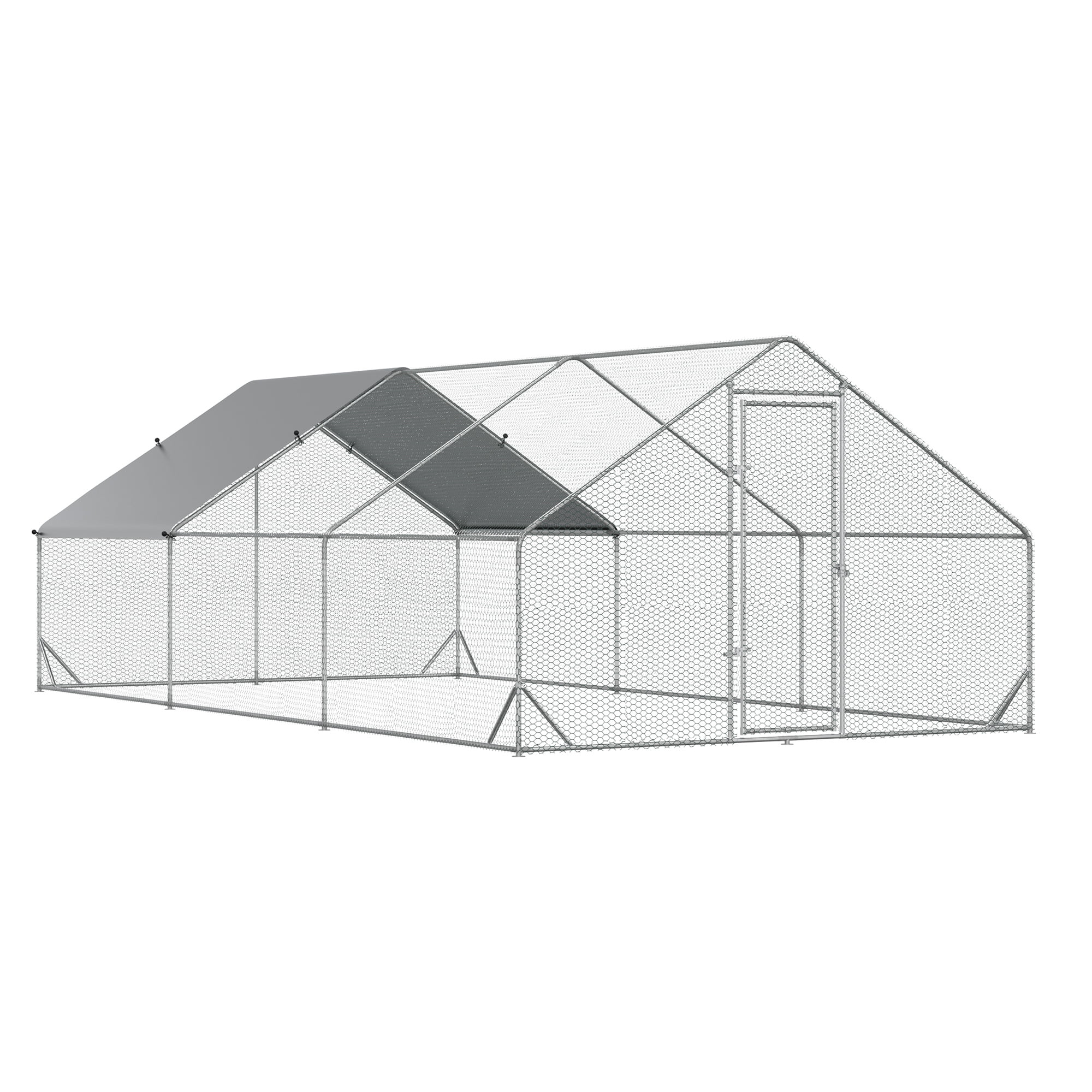 PawHut Galvanized Metal Chicken Coop Walk-in Enclosure w/ Cover for Outdoor