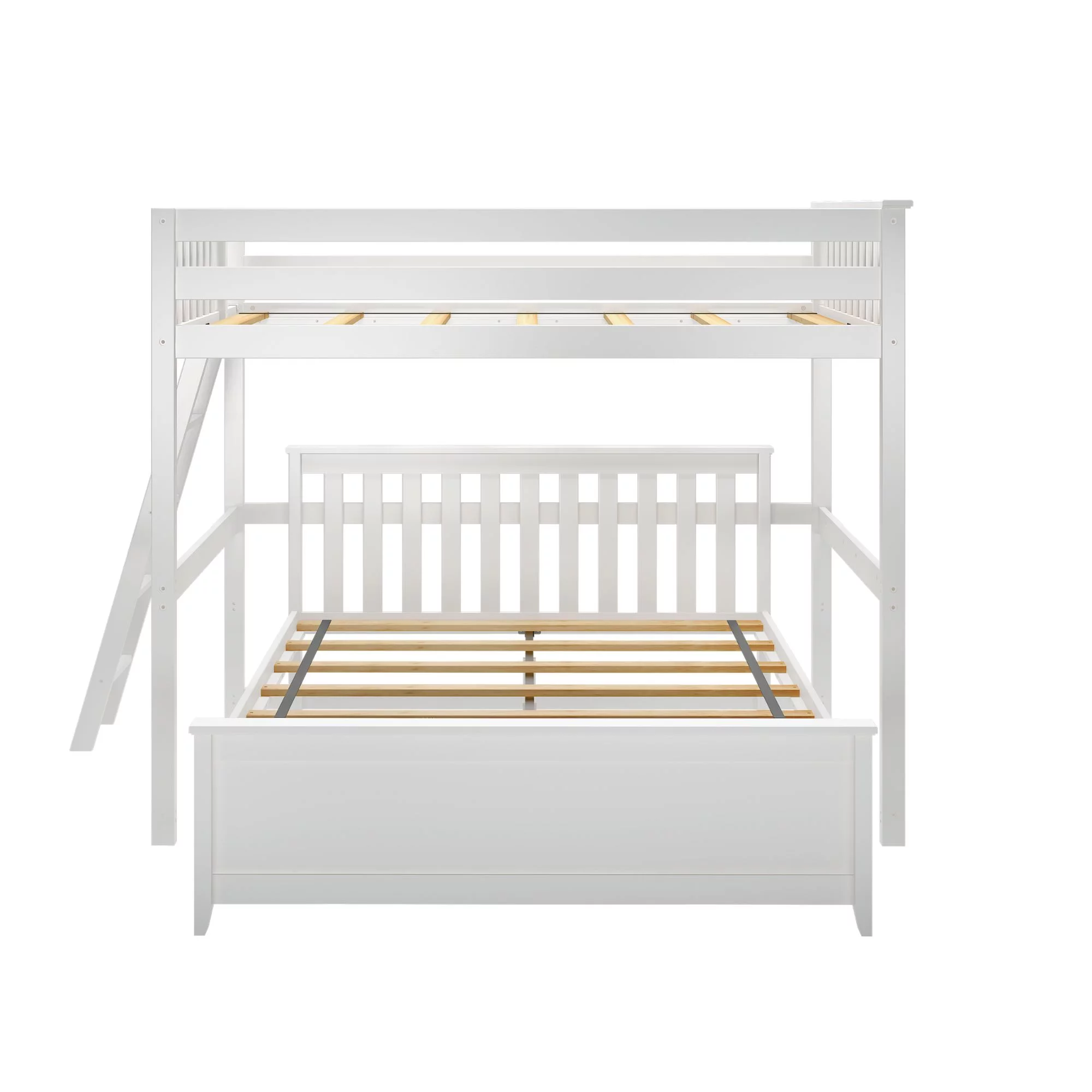 Max & Lily Solid Wood L-Shaped Full over Queen Bunk Bed with Ladder on End for Kids, White