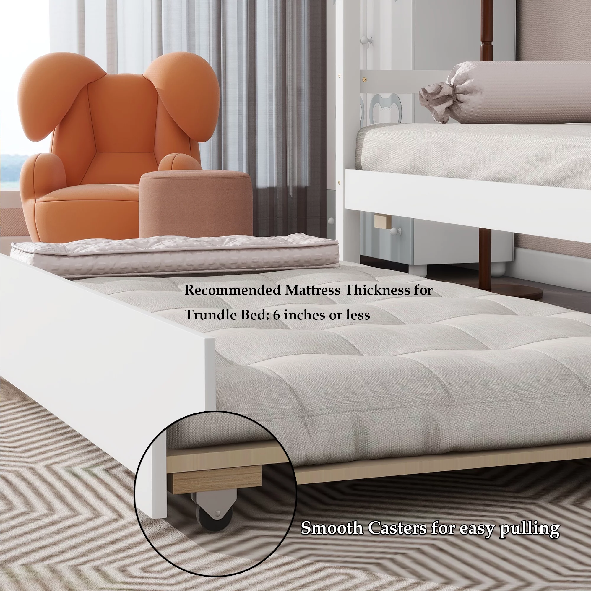 Bellemave Twin Size Daybed Bed with Trundle and House-shaped Headboard Twin Wood Platform Bed Frame with Guardrails Montessori House Bed for Kids, Toddlers, Boys, Girls, White