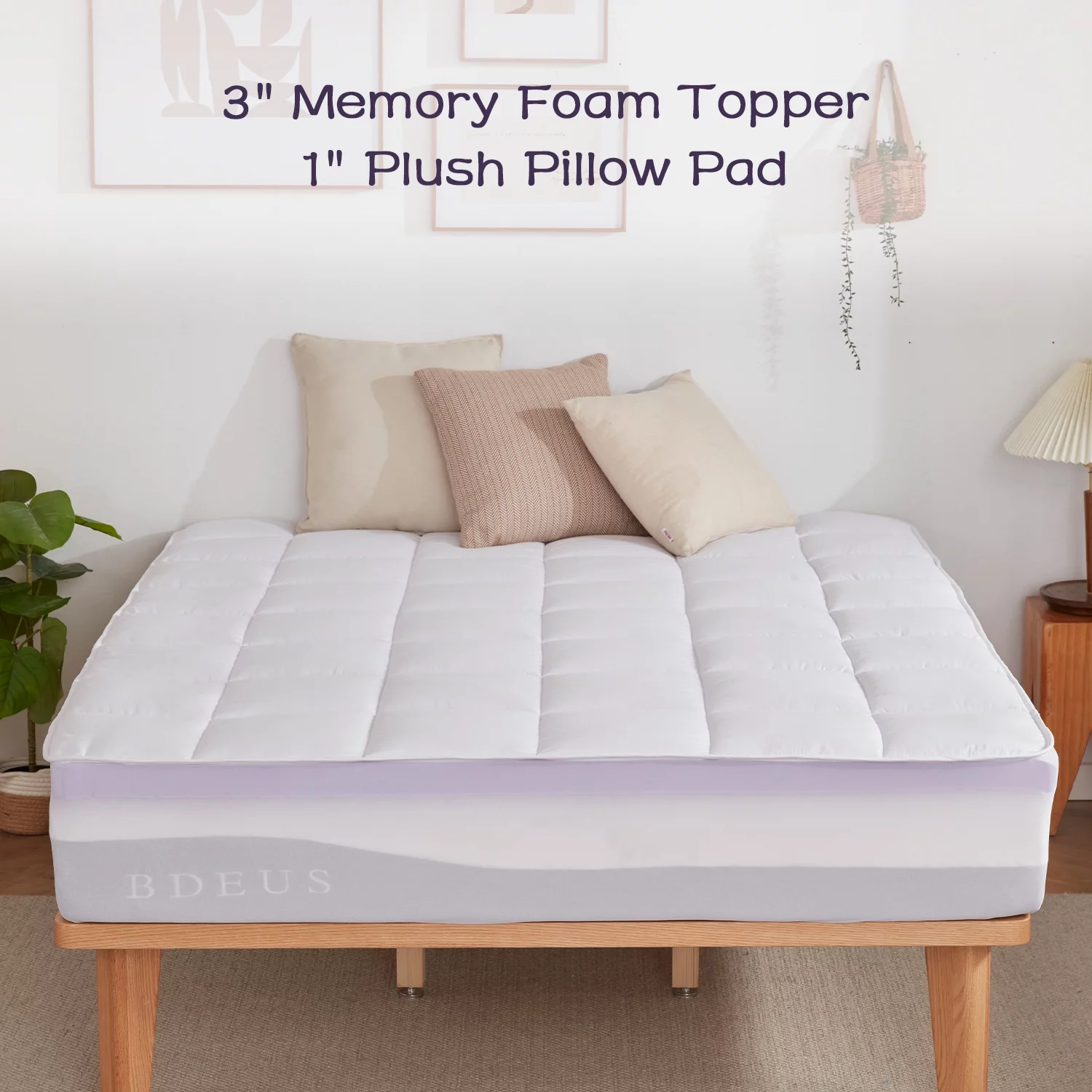 4 Inch Memory Foam Mattress Topper, Dual Layer Support, 3 Inch Cooling Gel Memory Foam Plus 1 Inch Down Alternative Quilted Pillow Top Cover, King Size