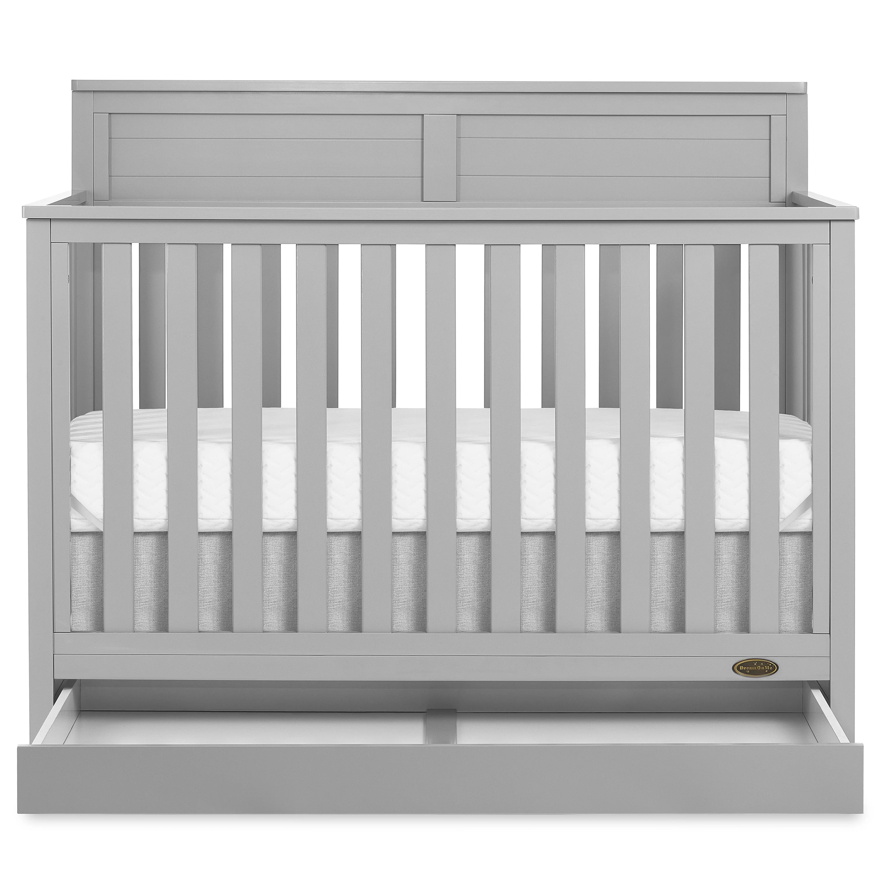 Dream On Me Reign 5 in 1 Convertible Crib with Under Drawer in Pebble Gray