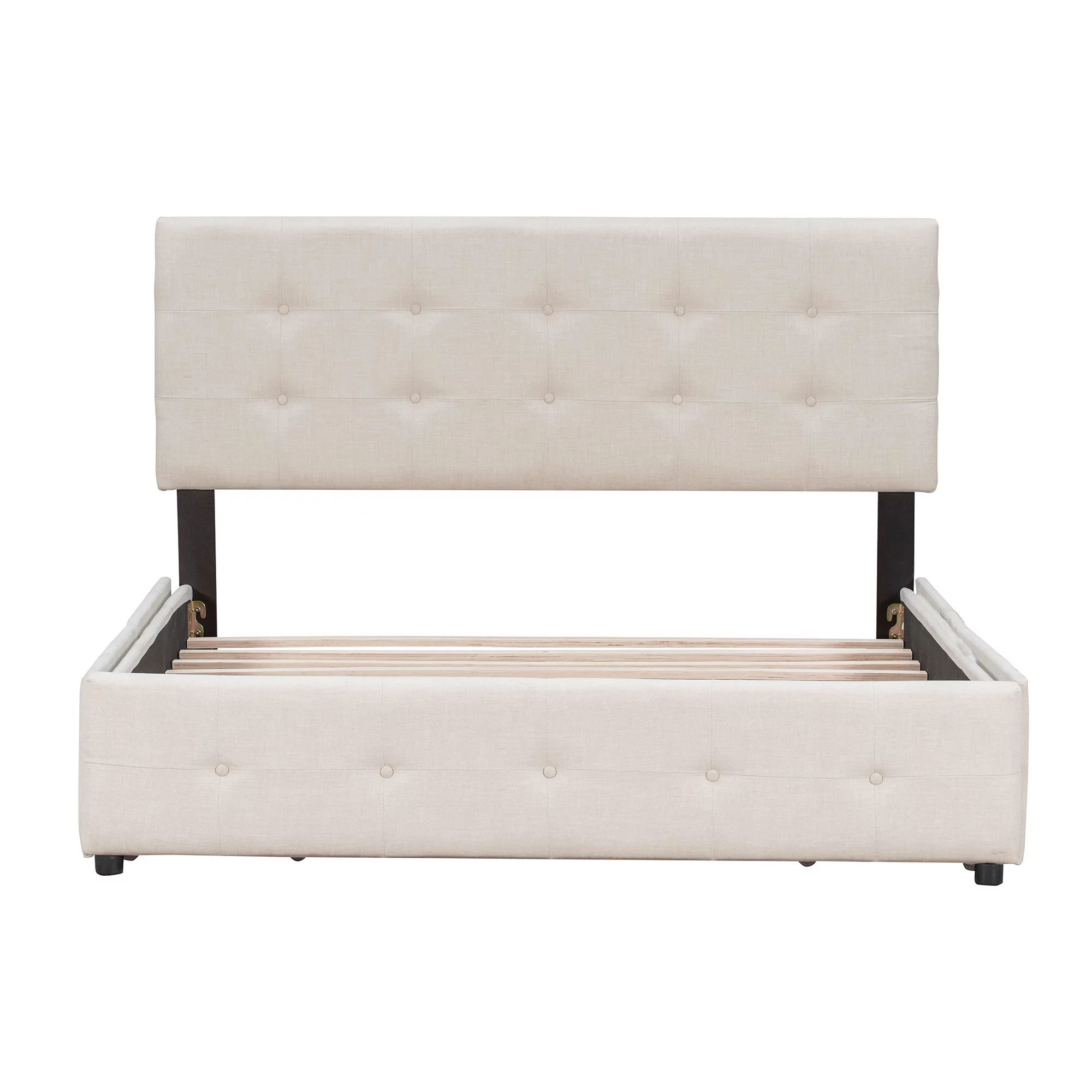Bellemave Queen Size Upholstered Platform Bed with 4 Drawers, Storage Queen Bed Frame with Classic Headboard,Linen Fabric,Save Space Design,Beige