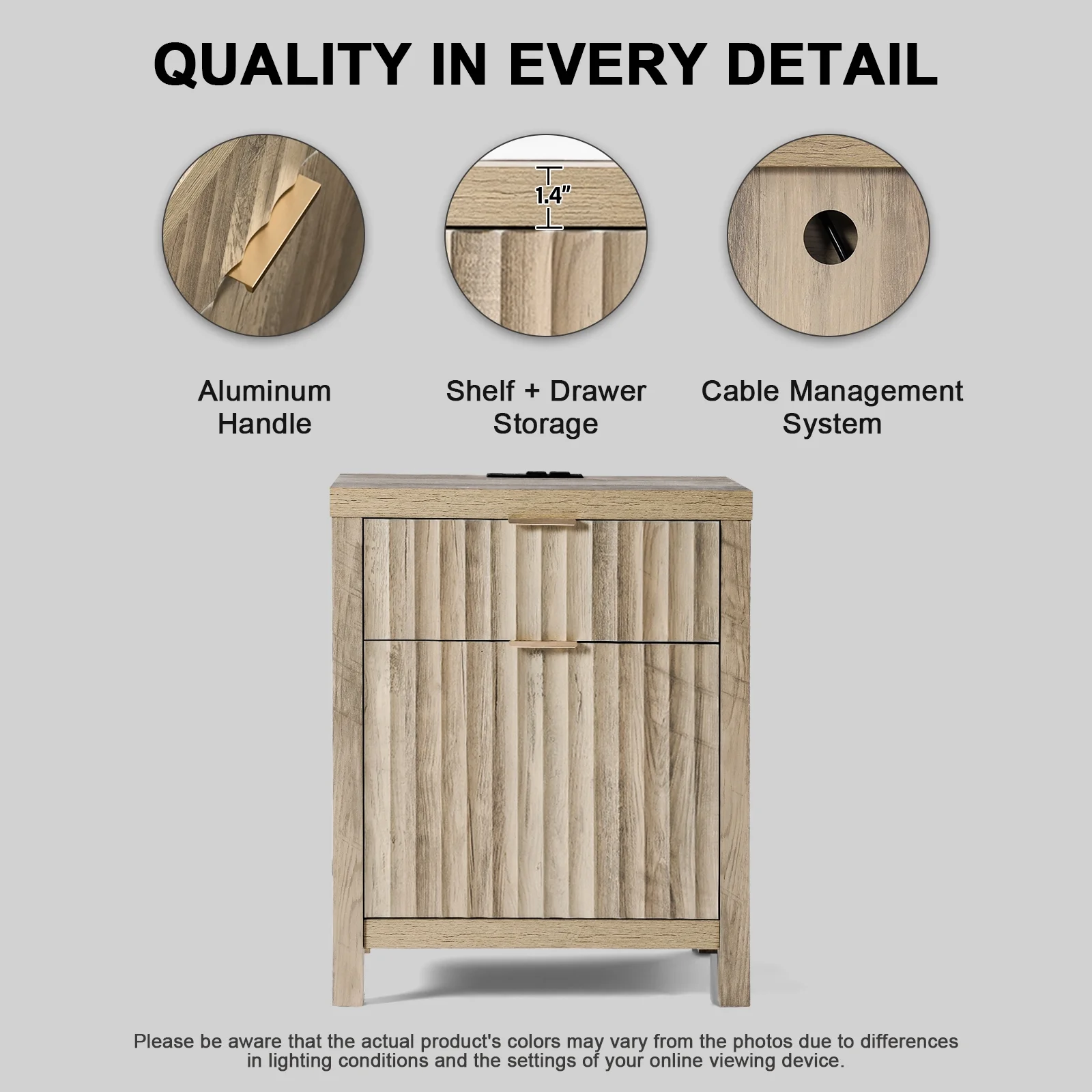 OAKHAM Set of 2 Nightstands with Charging Station and 2 Drawers - Farmhouse Bedside Tables, End Tables for Bedroom, Living Room, Sunwashed Ash Oak