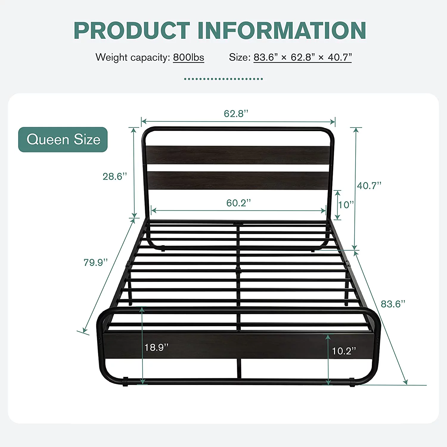 Size Metal Bed Frame with Round/Curved Wooden Headboard and Footboard  Platform Bed Frame with Under Bed Storage  Heavy Duty Metal Mattress Foundation  No Box Spring Needed  Modern  Black