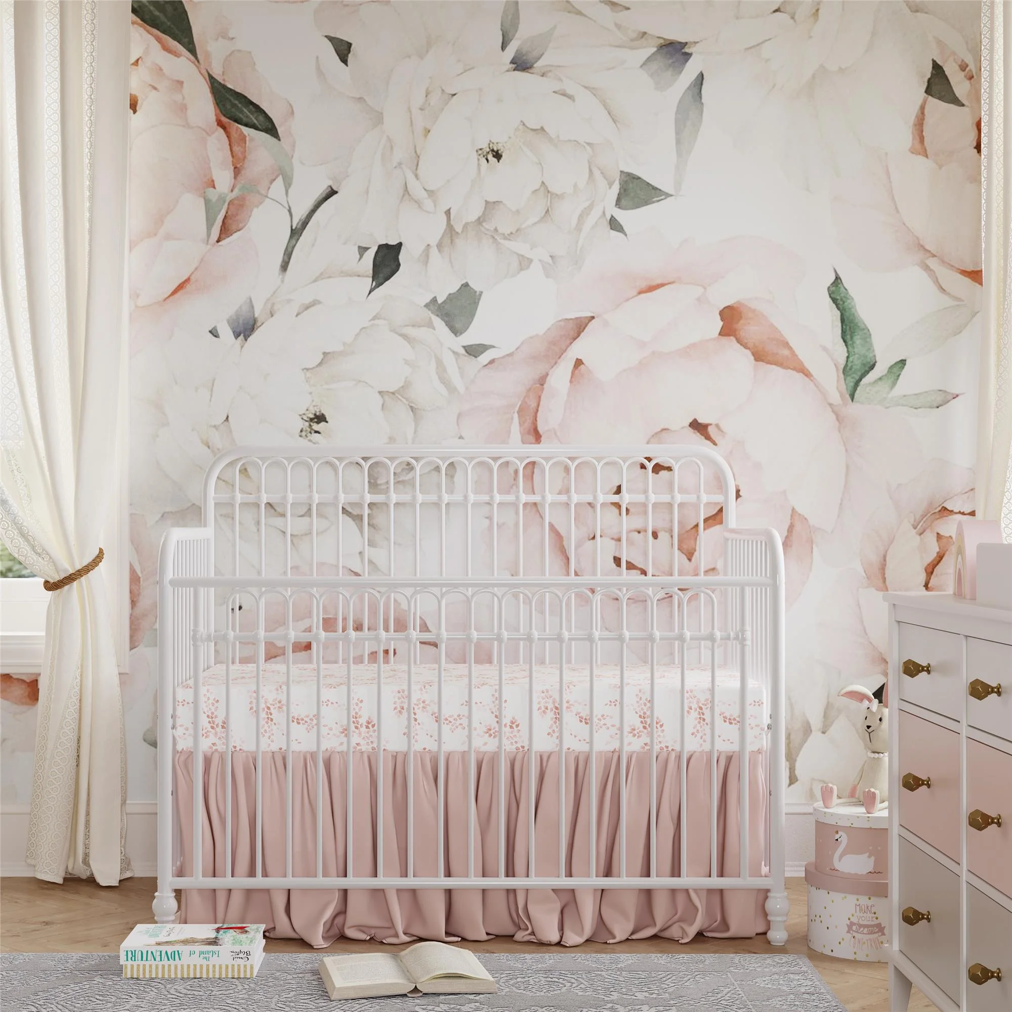 Little Seeds Ivy 3-in-1 Convertible Metal Crib, Off White