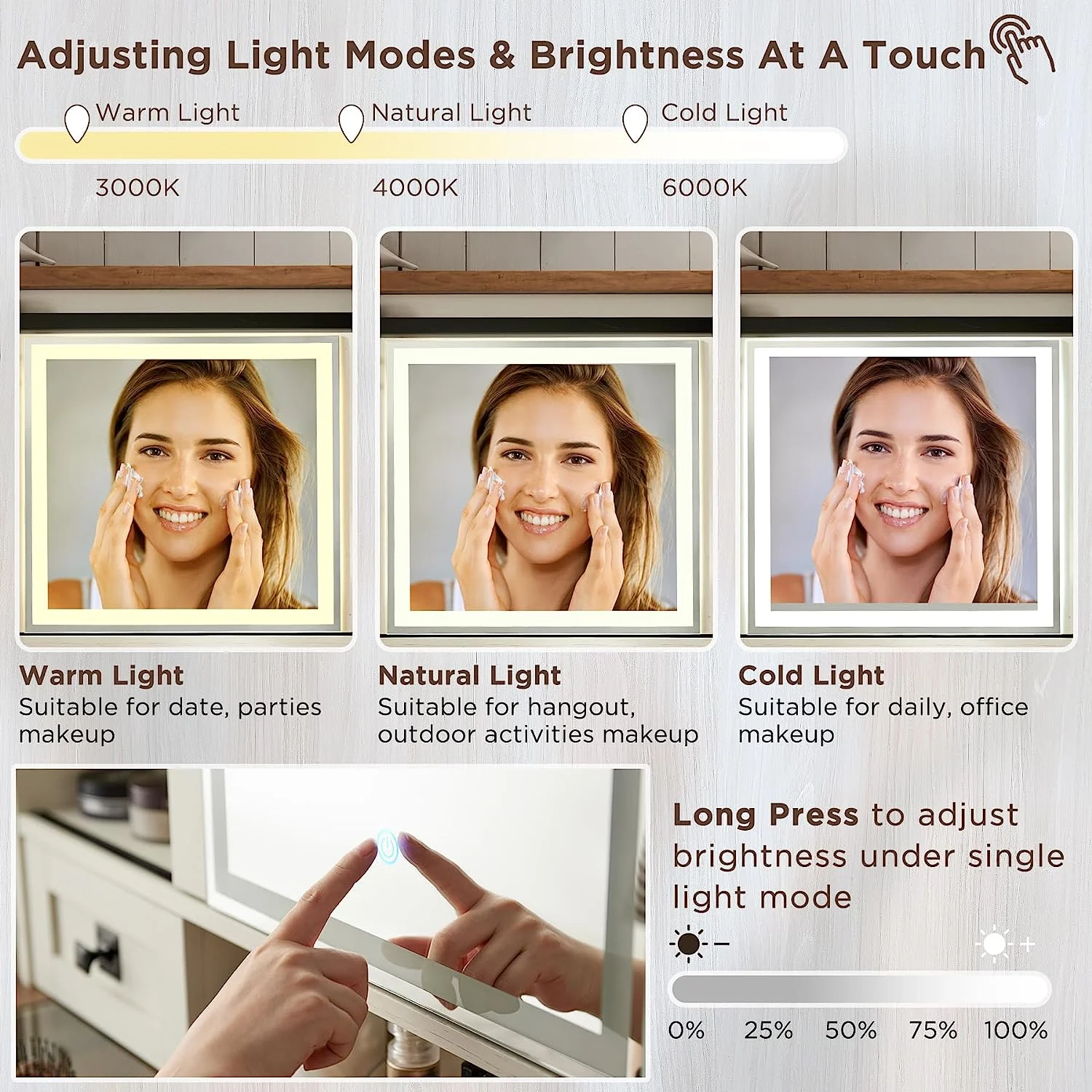 OKD Farmhouse Rustic Vanity Set with Sliding Mirror and Lights, Makeup Vanity Table Desk for Bedroom, 4 Drawers and Adjustable Shelves, White