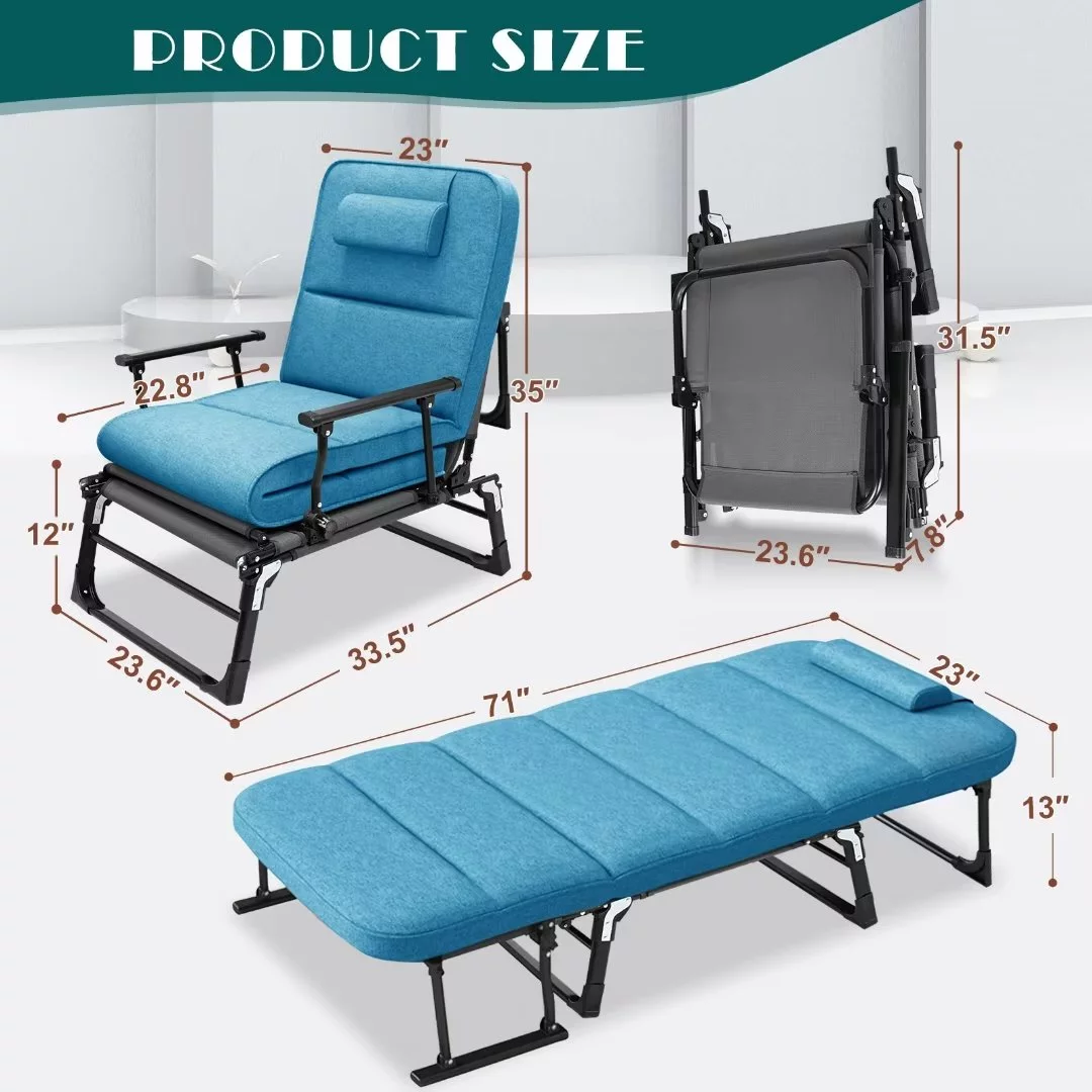 Docred 6-Fold Sleeping Cots for Adults, Folding Chaise Lounge Chairs Outdoor, Portable Folding Bed Cot Lounge Chair for Beach Lawn Camping Pool Sun Tanning