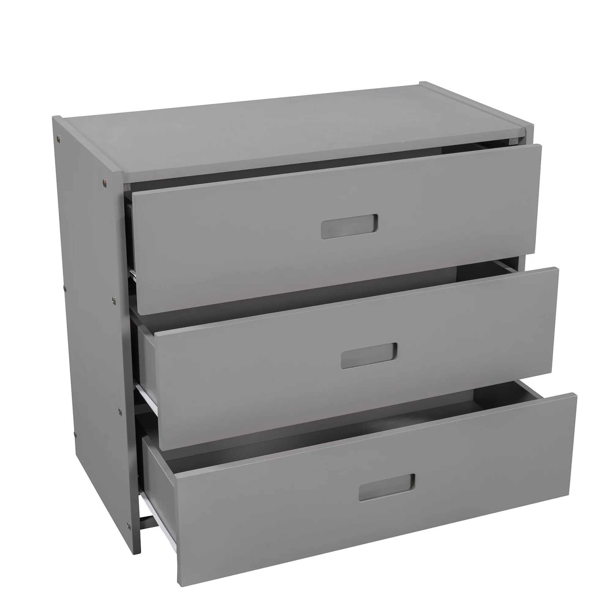 Euroco Wood Twin Size Low Loft Bed with Bookcase, Drawers, Ladder and Slide, Gray