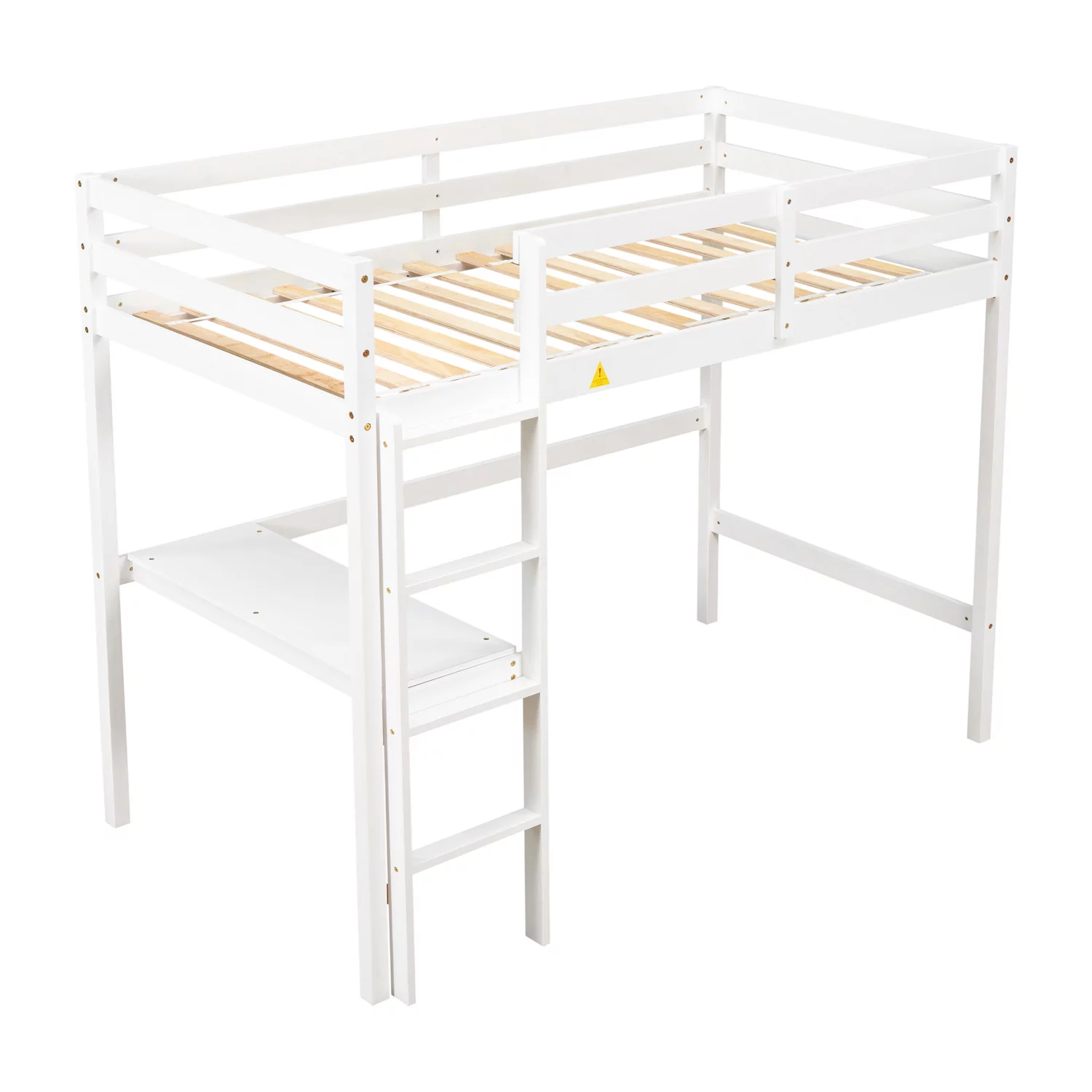 Syngar Twin Loft Bed Frame with Desk, Solid Pine Wood Twin Loft Bunk Bed Frame with Ladder for Boys Girls Teens Adults, No Box Spring Needed, Easy Assembly, White