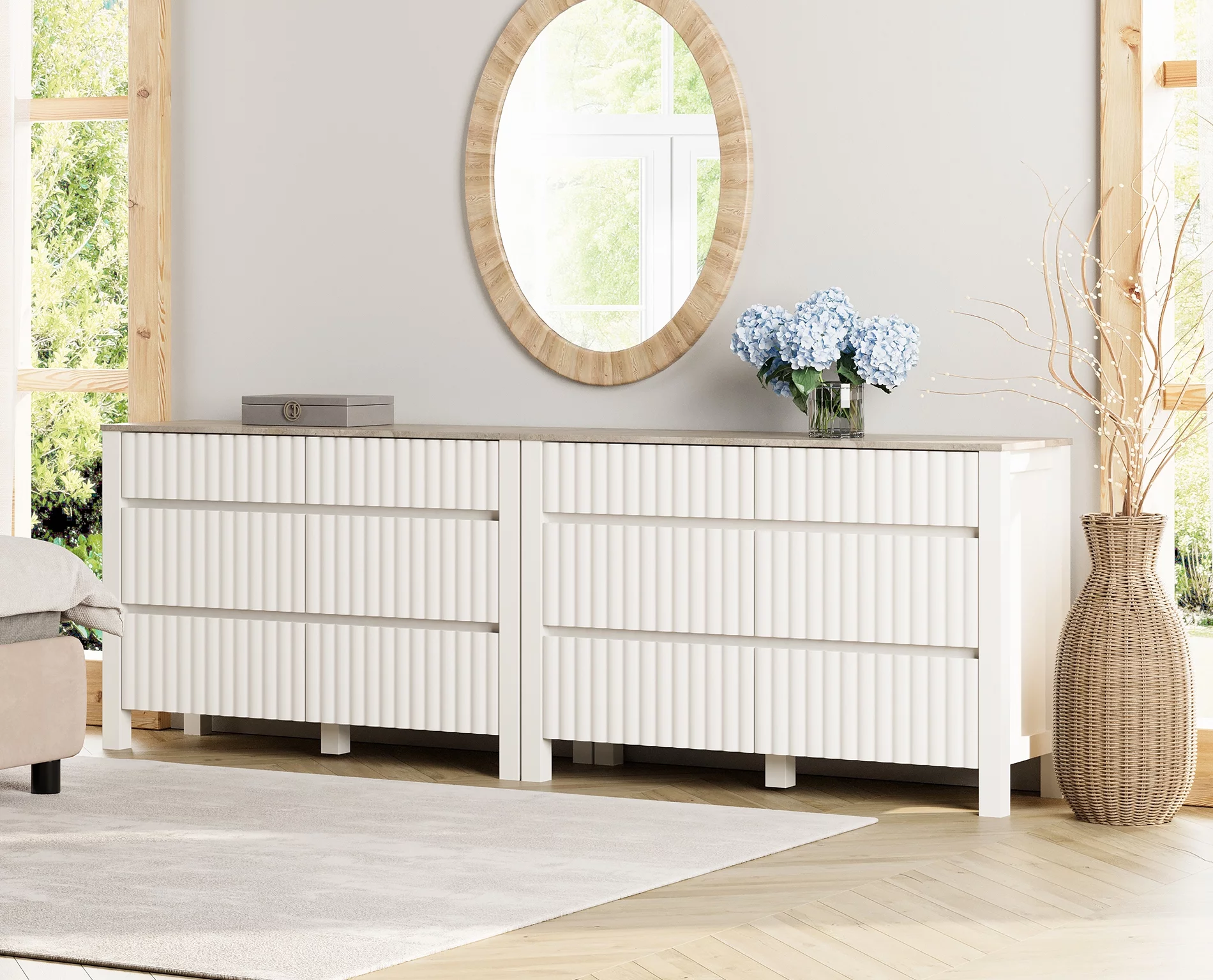 WAMPAT White Dresser for Bedroom with 12 Drawers,Modern Chests & Dressers Storage Cabinet Organizer,Changing Table Dresser for Living Room,Nursery, Hallway