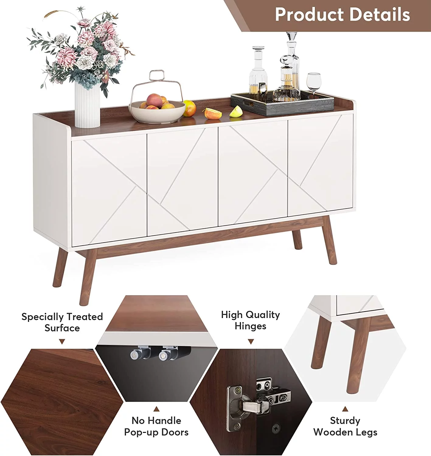 Buffet Cabinet with Storage, Kitchen Sideboard Buffet Table 55