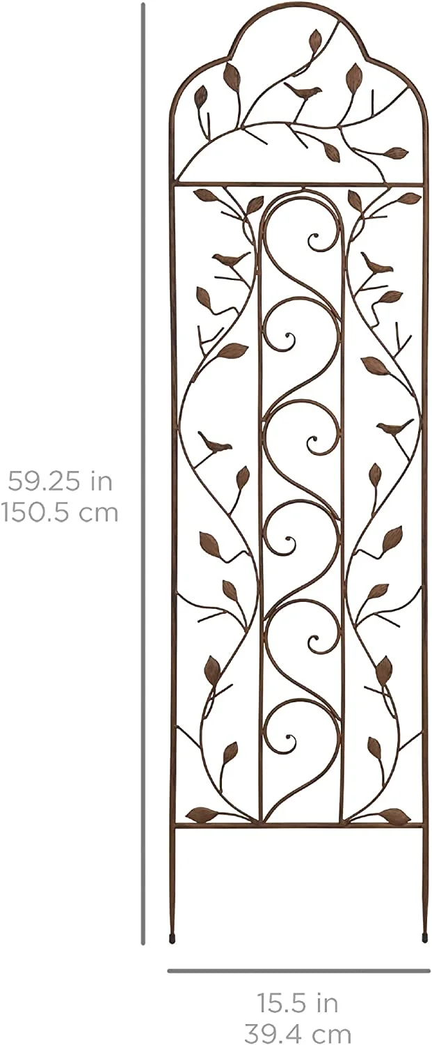 Set of 2 Iron Arched Garden Trellis w/ Branches, Birds for Lawn, Garden, Backyard, Climbing Plants, 60x15-inch