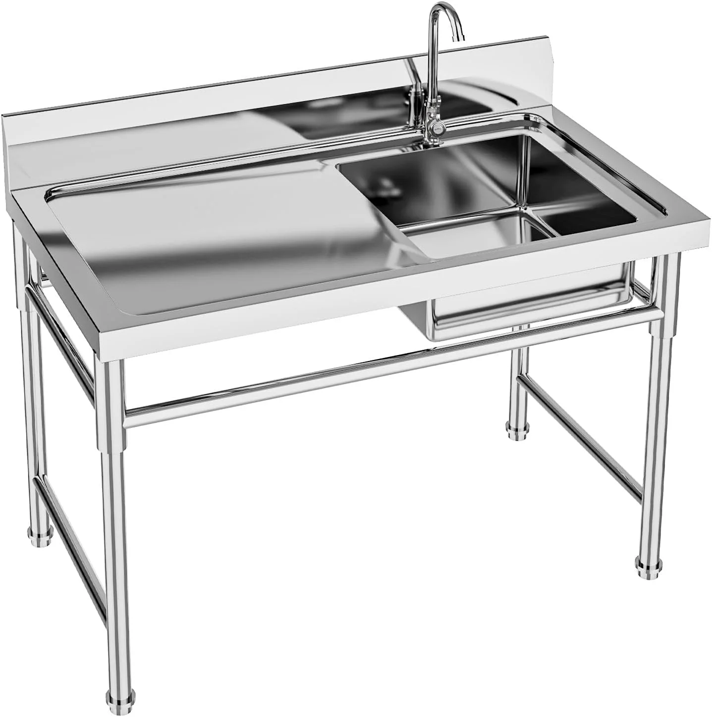 Free Standing Commercial Kitchen Sink 2 Compartment Stainless Steel Prep & Utility Sink 201 Stainless Steel Freestanding Kitchen Sink for Restaurant, Kitchen, Outdoor (Dual Bowl Style w/Baffle)