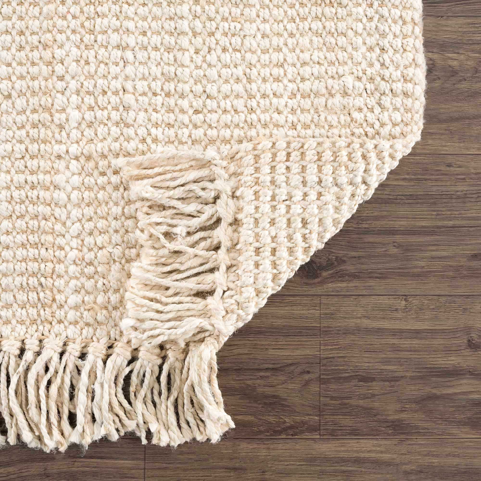 Hauteloom Senneterre Solid Sea Grass Bleached Jute Rug - Natural Fiber Large Area Rug - Natural Fringe Tassel - Rattan Wicker Look Carpet - Beige, Cream - 12' x 15'
