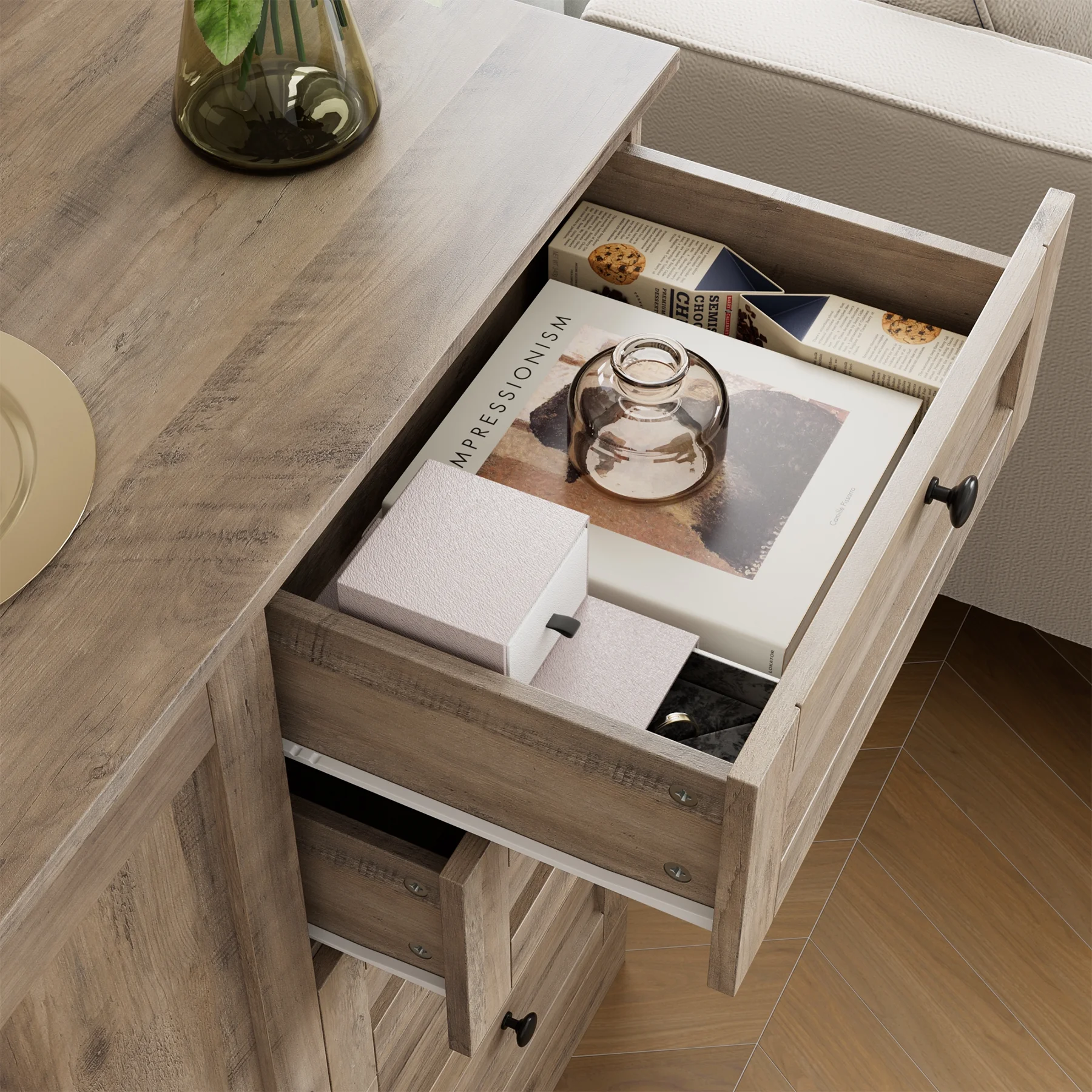 Homfa 5 Drawer Dresser with Door, Modern Chest of Drawers Wood Storage Cabinet for Bedroom Living Room Hallway, Gray