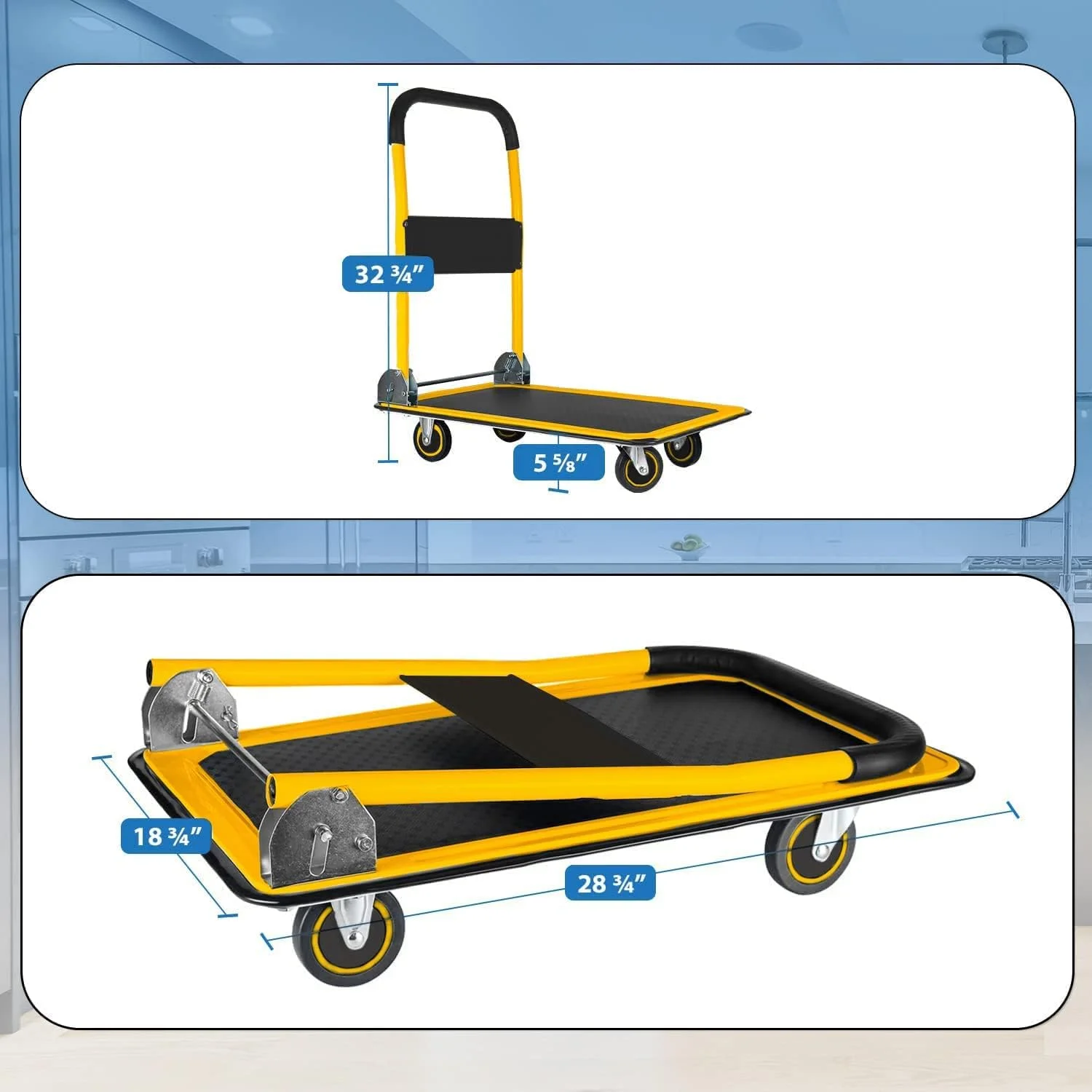 Extra Large Foldable Push Cart Dolly | 660 lbs. Capacity Moving Platform Hand Truck | Heavy Duty Space Saving Collapsible | Swivel Push Handle S Bed Wagon
