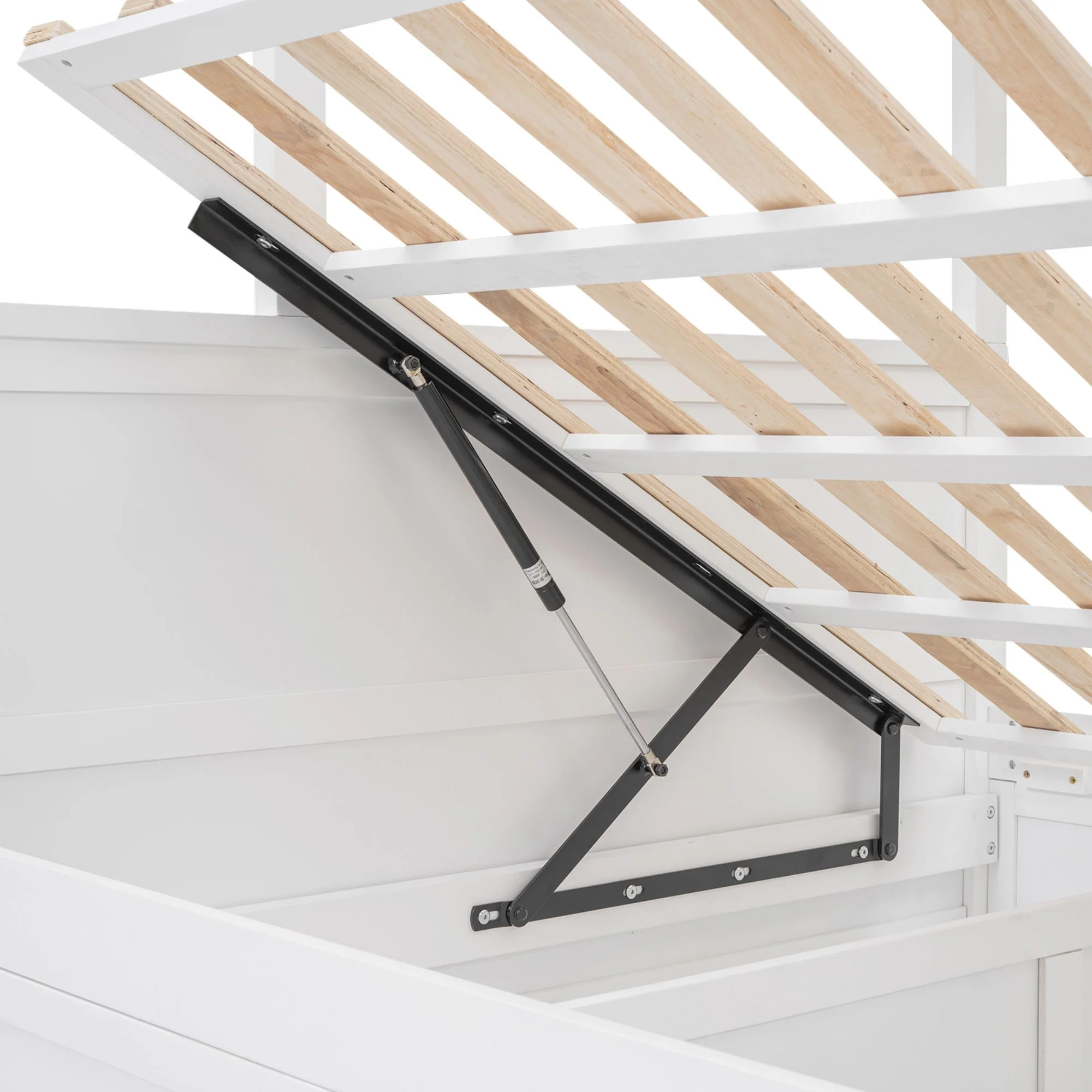 Twin over Full Bunk Bed with Ladder,Solid Wood Bunk Bed Frame with Safety Guardrail, Convertible into 2 Bed Bunk Beds with Hydraulic Lift Up Storage for Girls Boys Teens(White, Twin over Full)