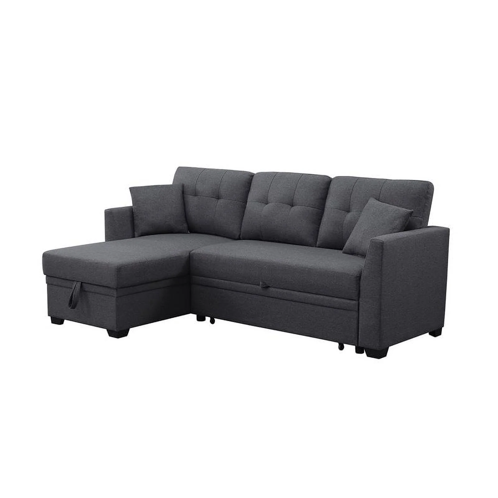 Alexent 3-Seat Modern Fabric Sleeper Sectional Sofa with Storage in Dark Gray