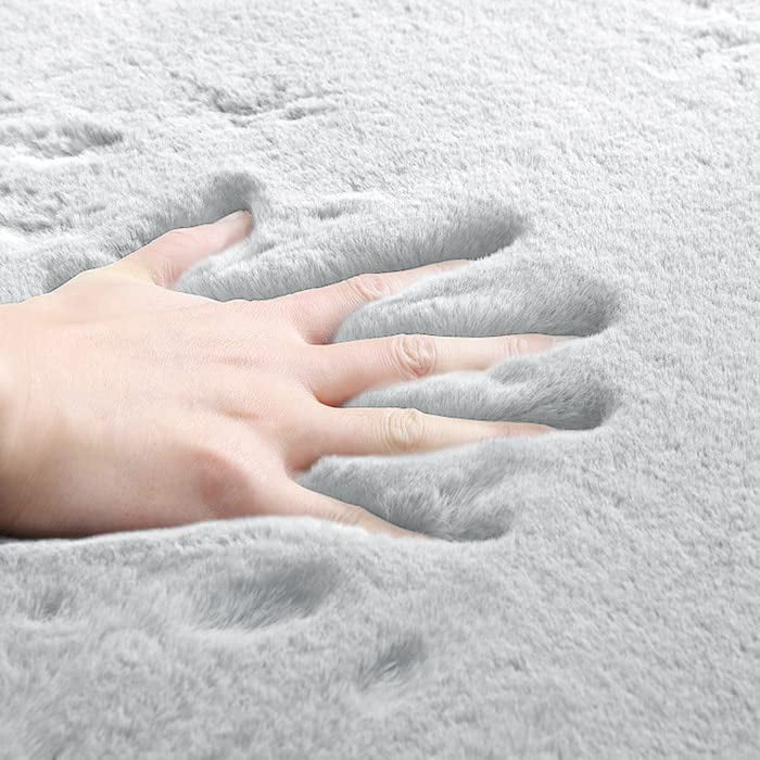 Sanmadrola Gray Faux Fur Rug 8x10, Faux Fur Sheepskin Rug for Living Room, Fluffy Washable Rug for Bedroom, Luxury Room Decor, Fuzzy Rug, Rectangle