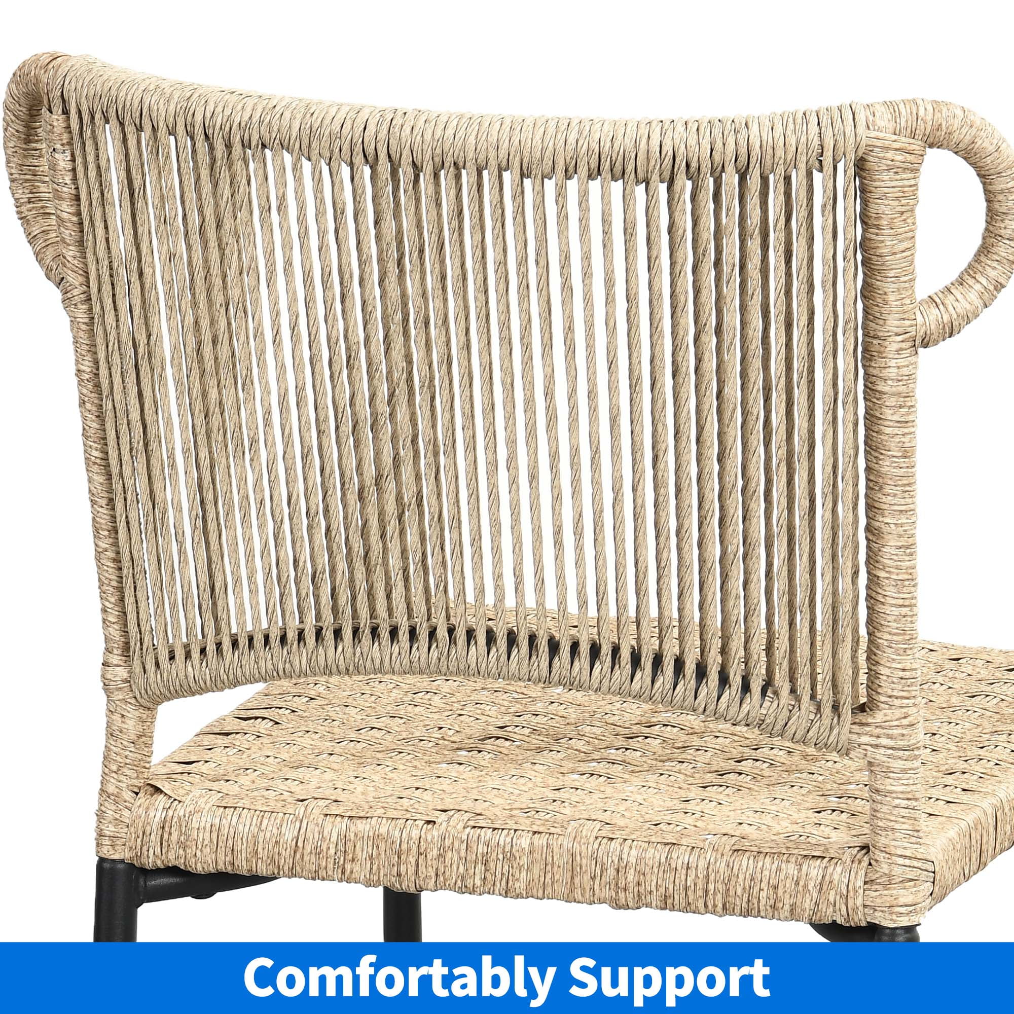 Dextrus Patio PE Rattan Chair Set of 6, Indoor Outdoor Dining Chair,Armchair Armrest Stackable for Garden,Backyard,Balcony - Brown & Yellow