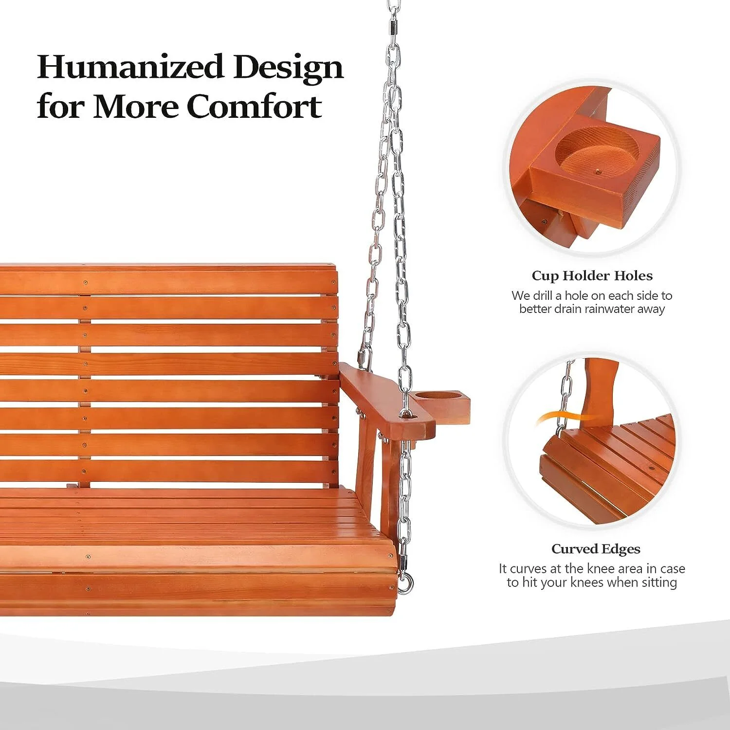 5 FT Heavy Duty 880 LBS Patio Porch Swing Outdoor Hanging Chair with Cup Holder