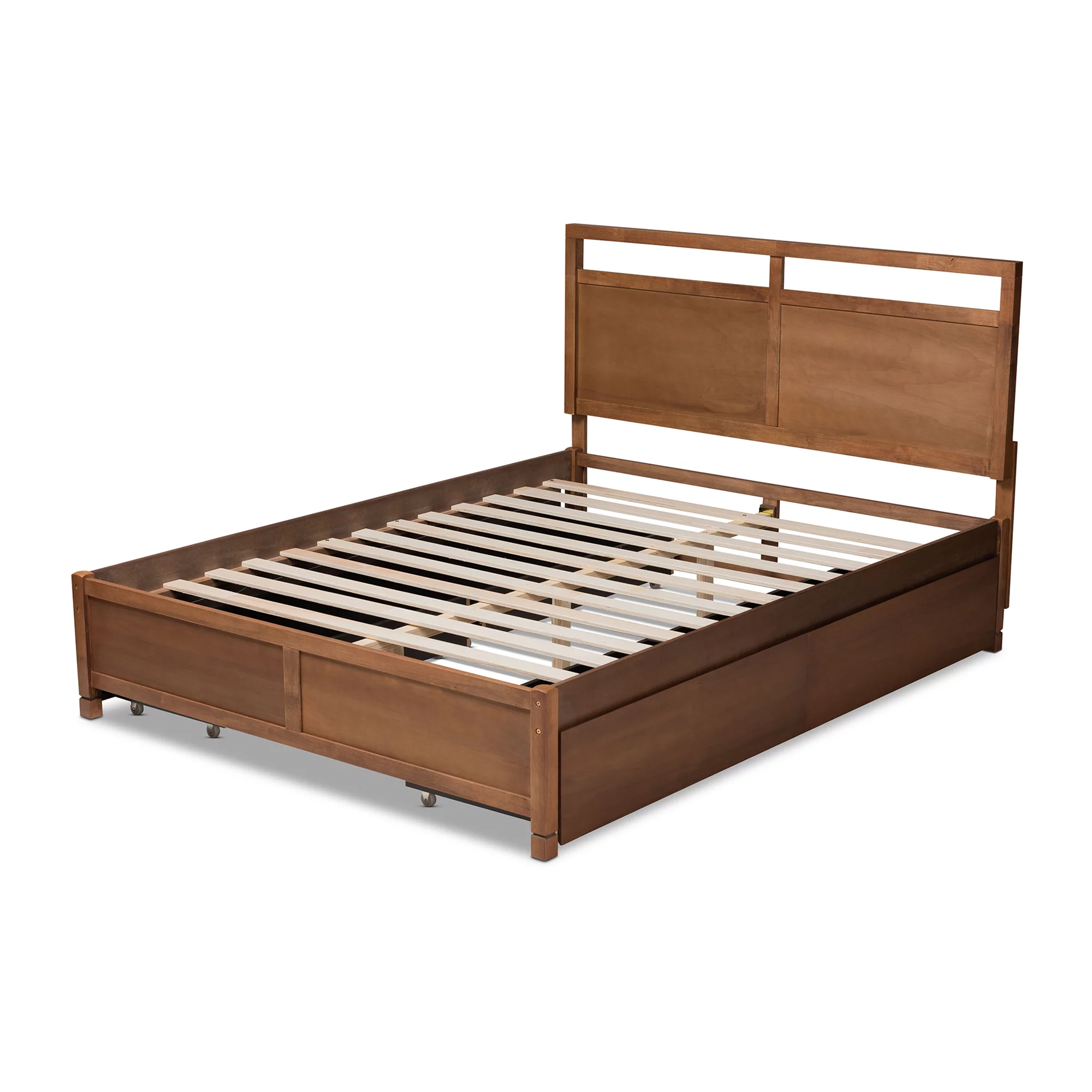 Baxton Studio Saffron Modern and Contemporary Walnut Brown Finished Wood Full Size 4-Drawer Platform Storage Bed
