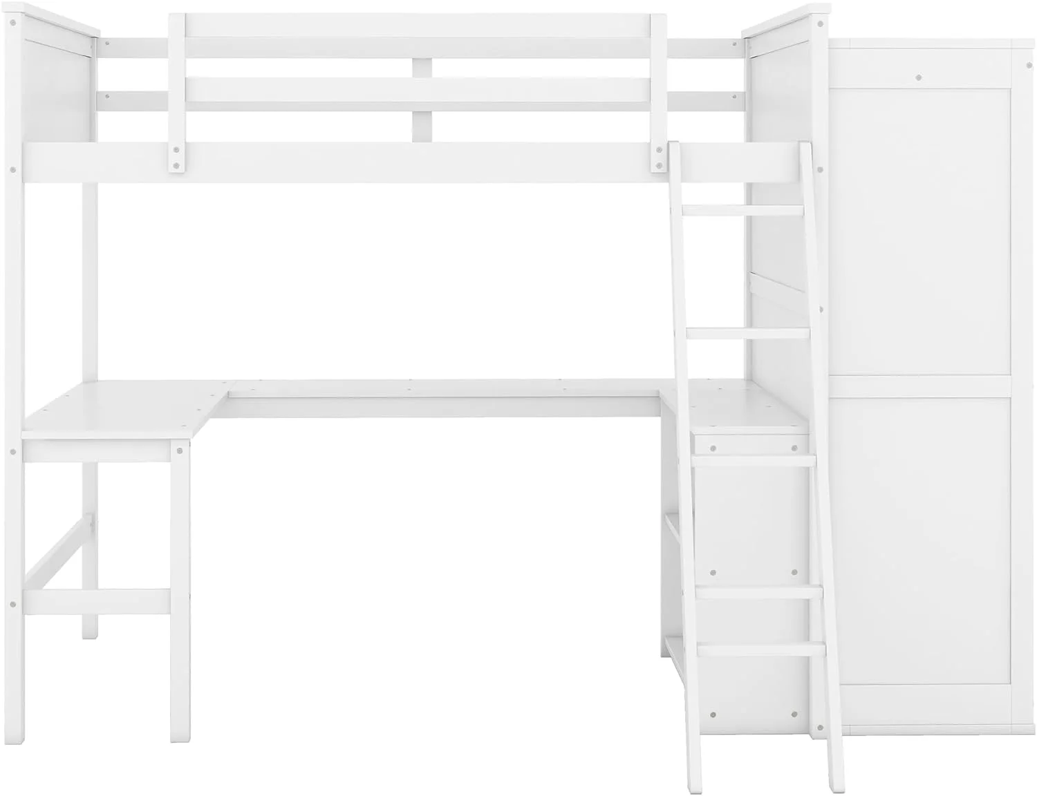 Full Size Loft Bed With Desk, Woode Full Loft Bed Frame With Shelves Ad Wardrobe, White