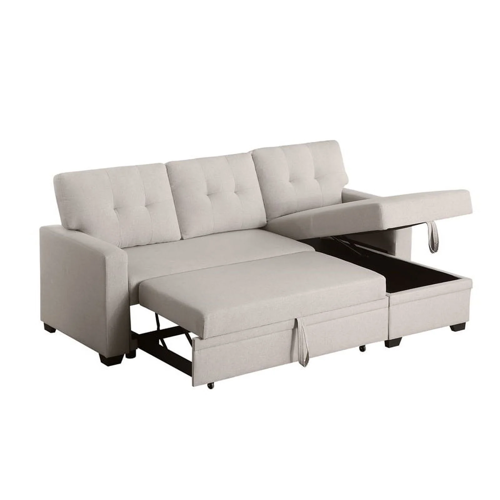 Devion Furniture Polyester Fabric Reversible Sleeper Sectional Sofa-Beige