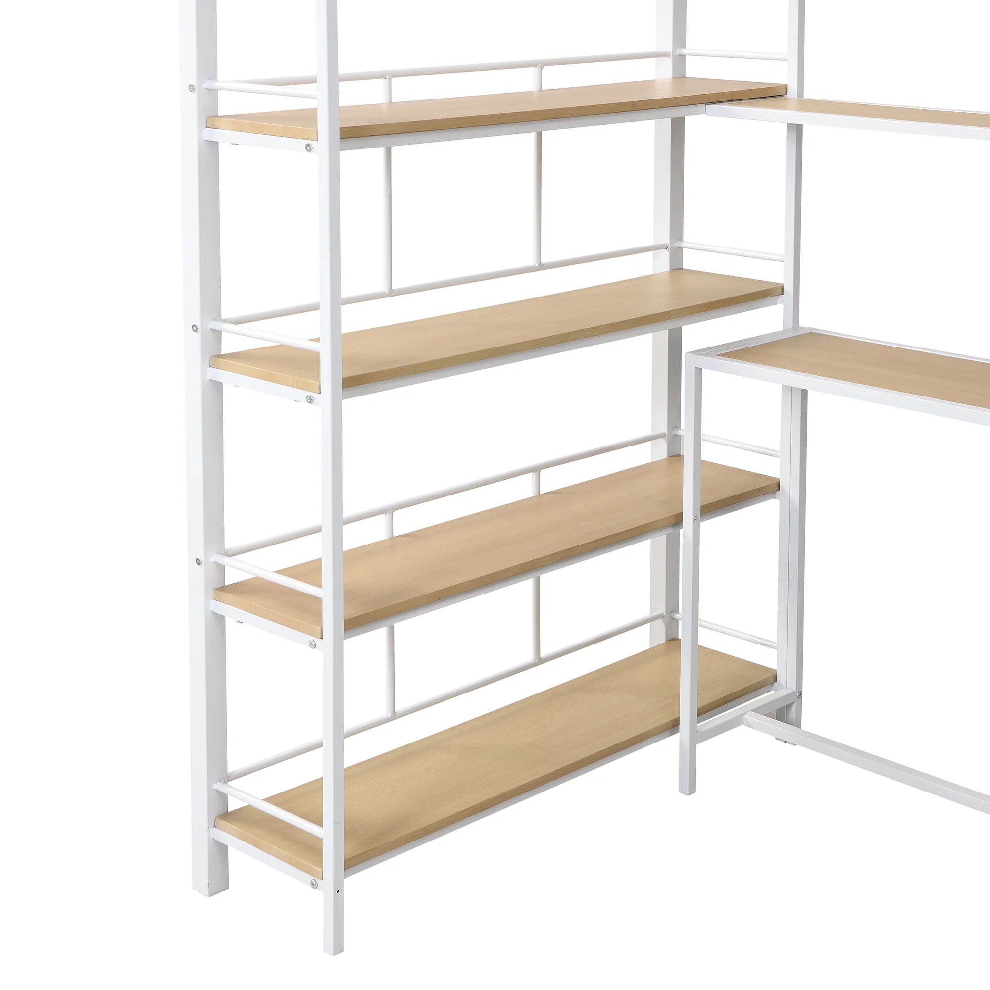 Bellemave Twin Size Metal Loft bed with Stairs and Desk, Heavy-Duty Steel Loft Bed Frame Built-in Storage Shelves, Loft Bed Twin for Kids Teens Adults,White