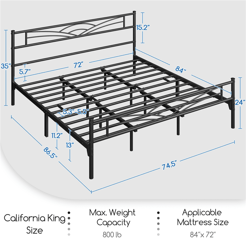 Easyfashion Cloud-Inspired Design Metal Platform Bed,California King,Black