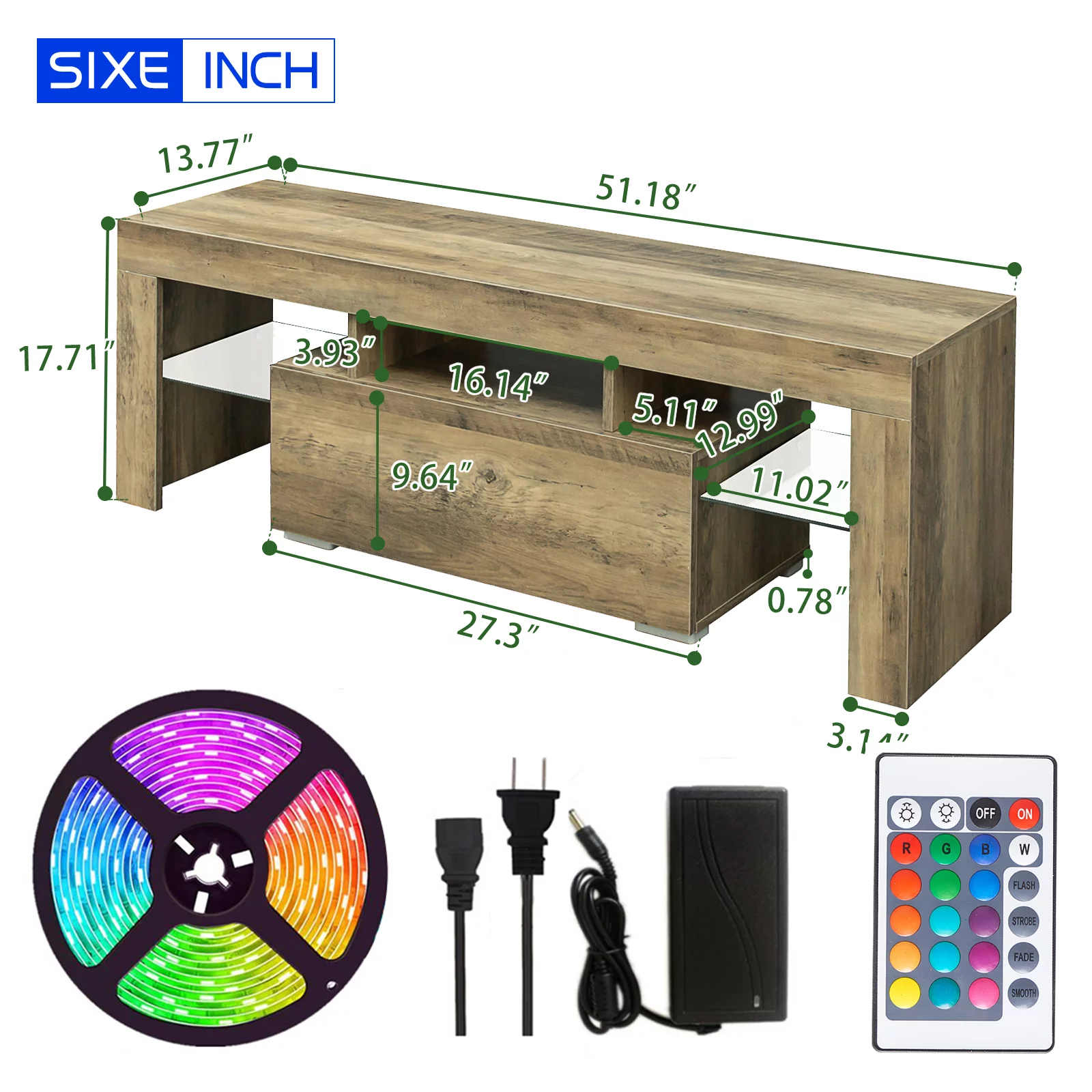 TV Stand with LED RGB Lights, Modern Entertainment Center Media Console Table Gaming TV Stand Cabinet with Drawer Glass Shelves for 55 inch TVs living Room Bed Room Furniture (Grey Oak)